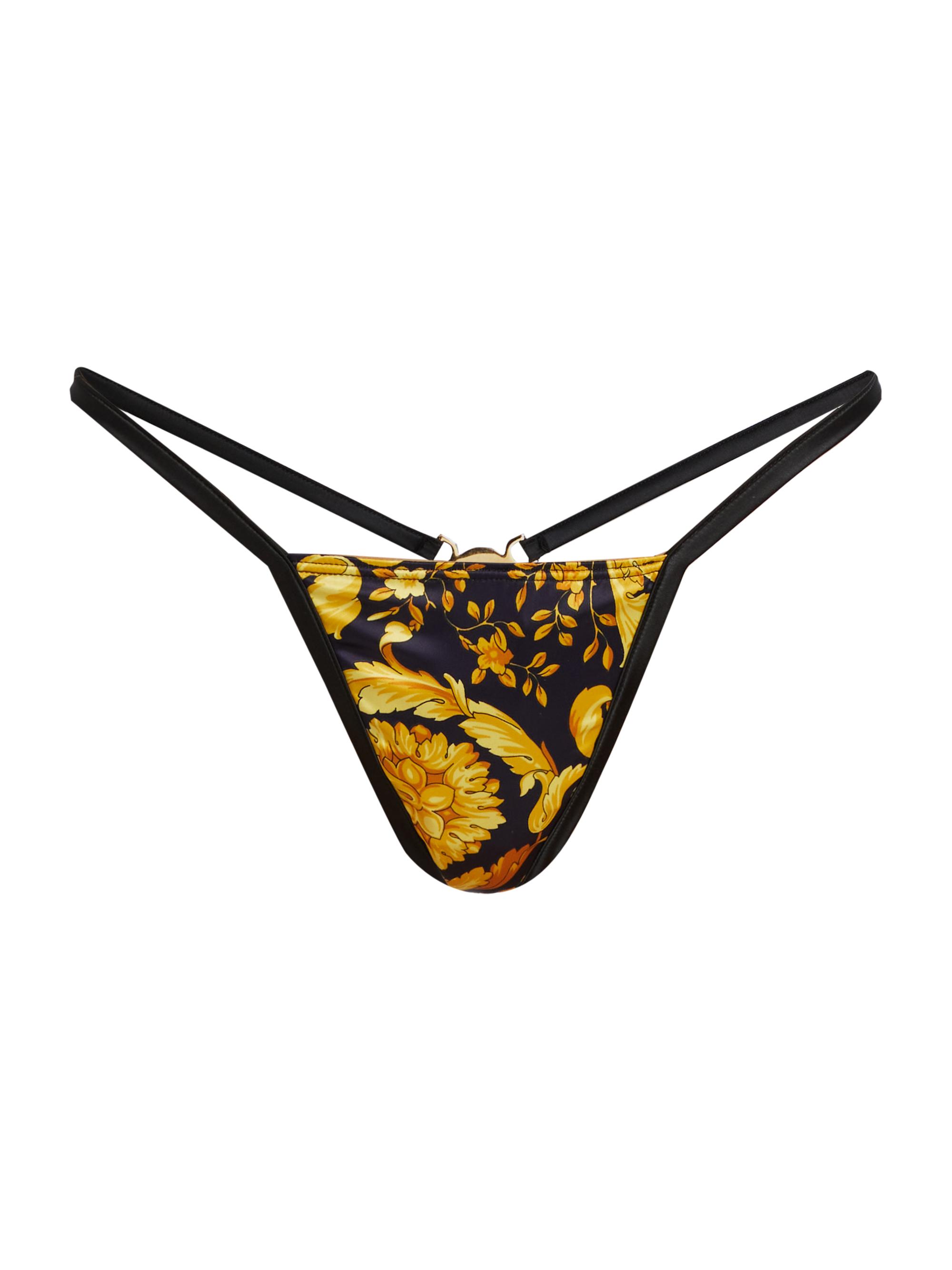 Versace Women's 92'Barocco Print Thong - Black Gold