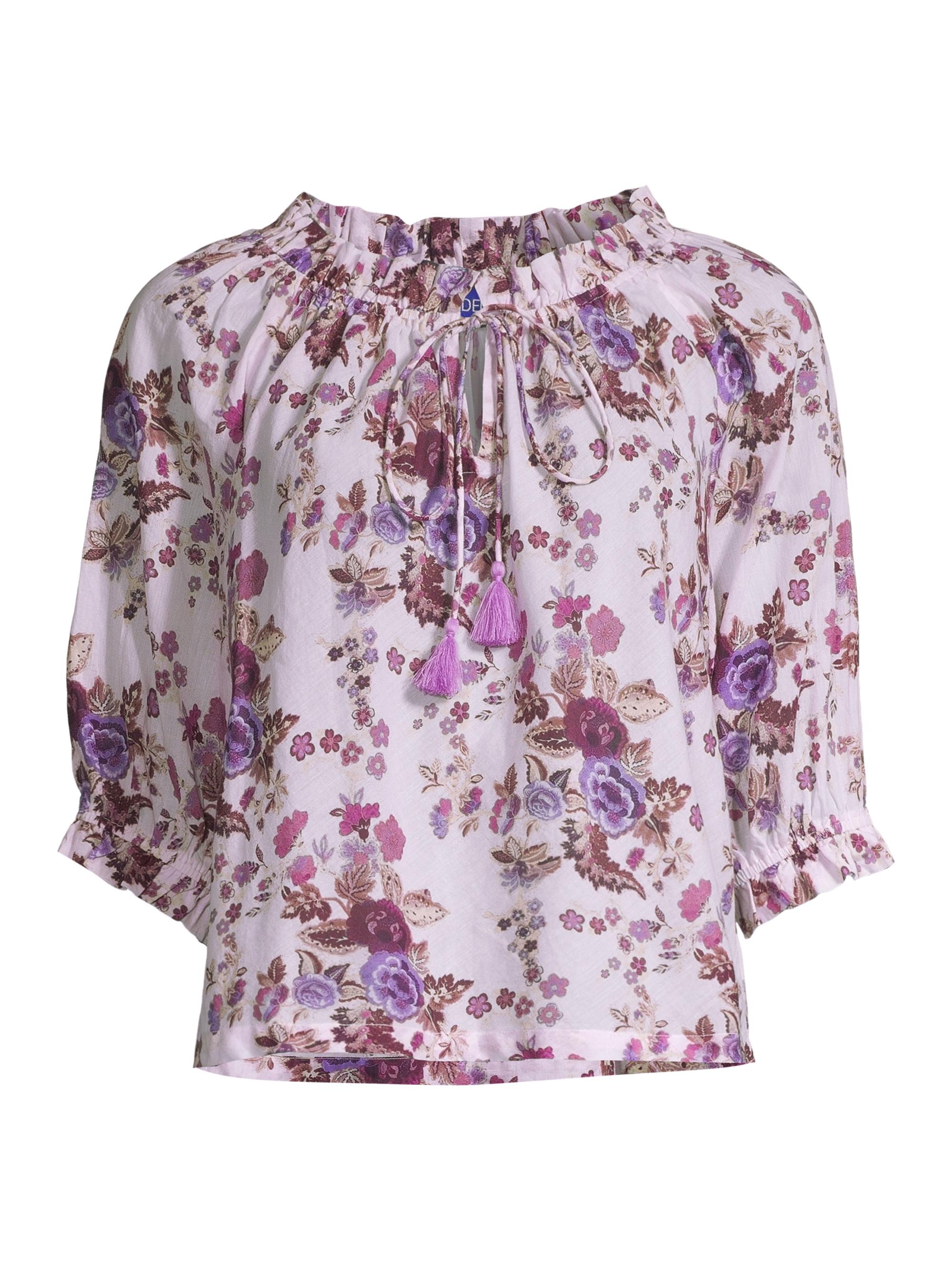 Ro's Garden Women's Havana Floral Cotton Tie-Front Top - Violet Bindi