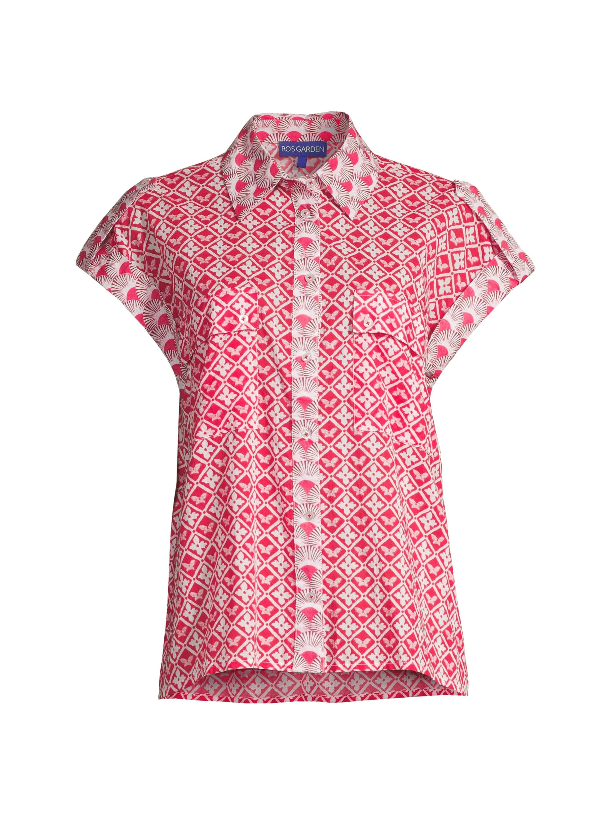 Ro's Garden Women's Netherlands Bi-Printed Cotton Shirt - Pink Bangalore