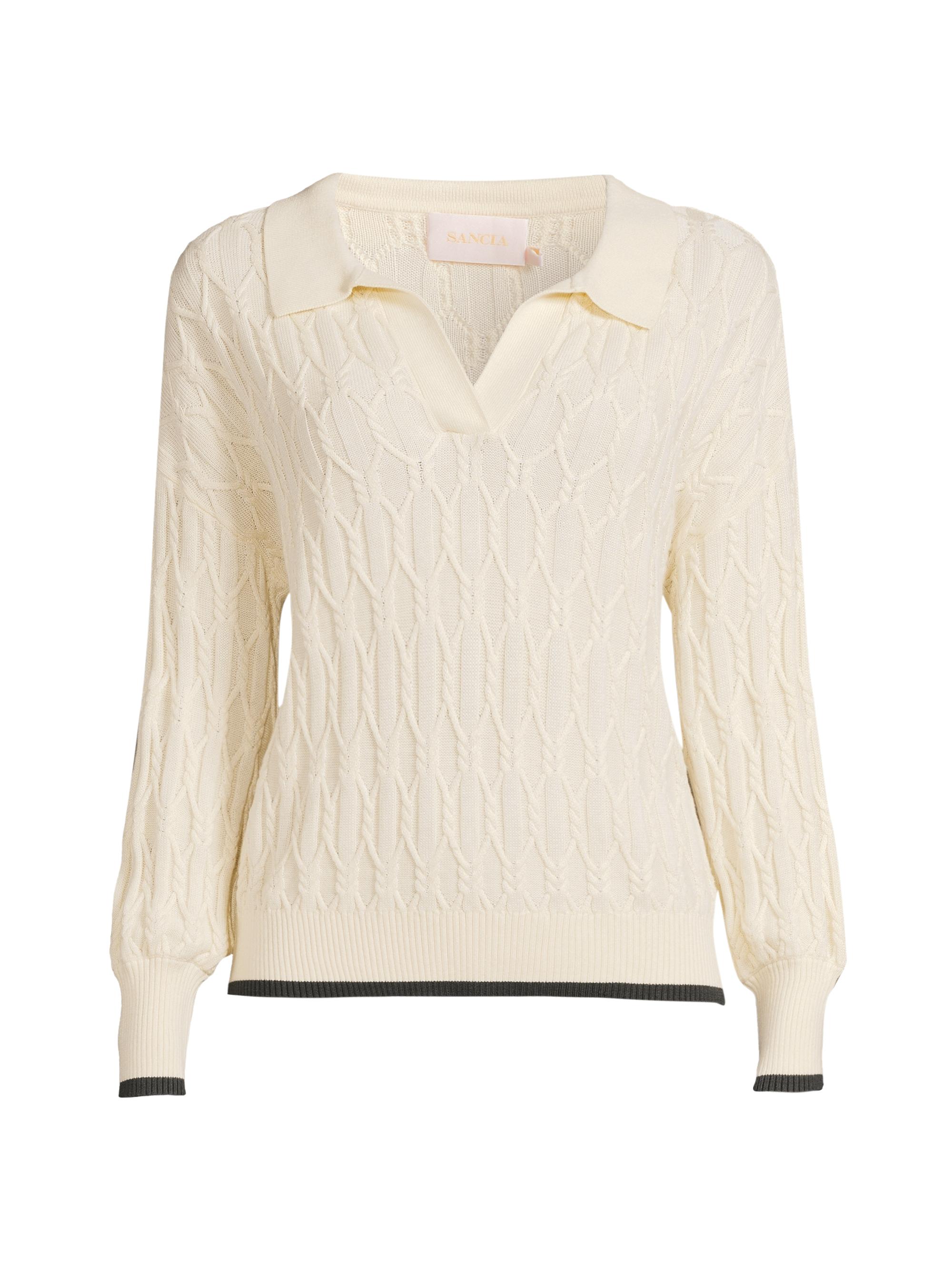 Sancia Women's Jarrah Cable-Knit Polo Top - Sandstone Hunter Green