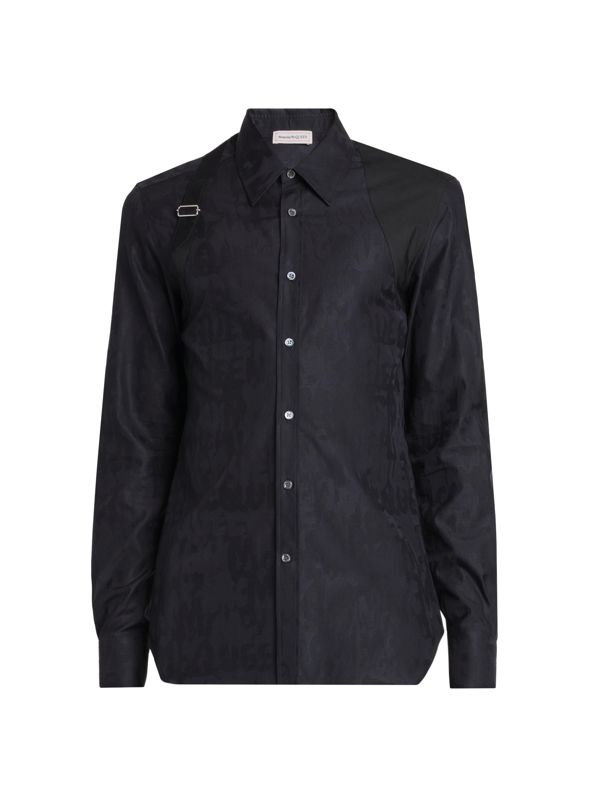 McQueen Men's Graffiti Logo Harness Cotton Shirt - Black
