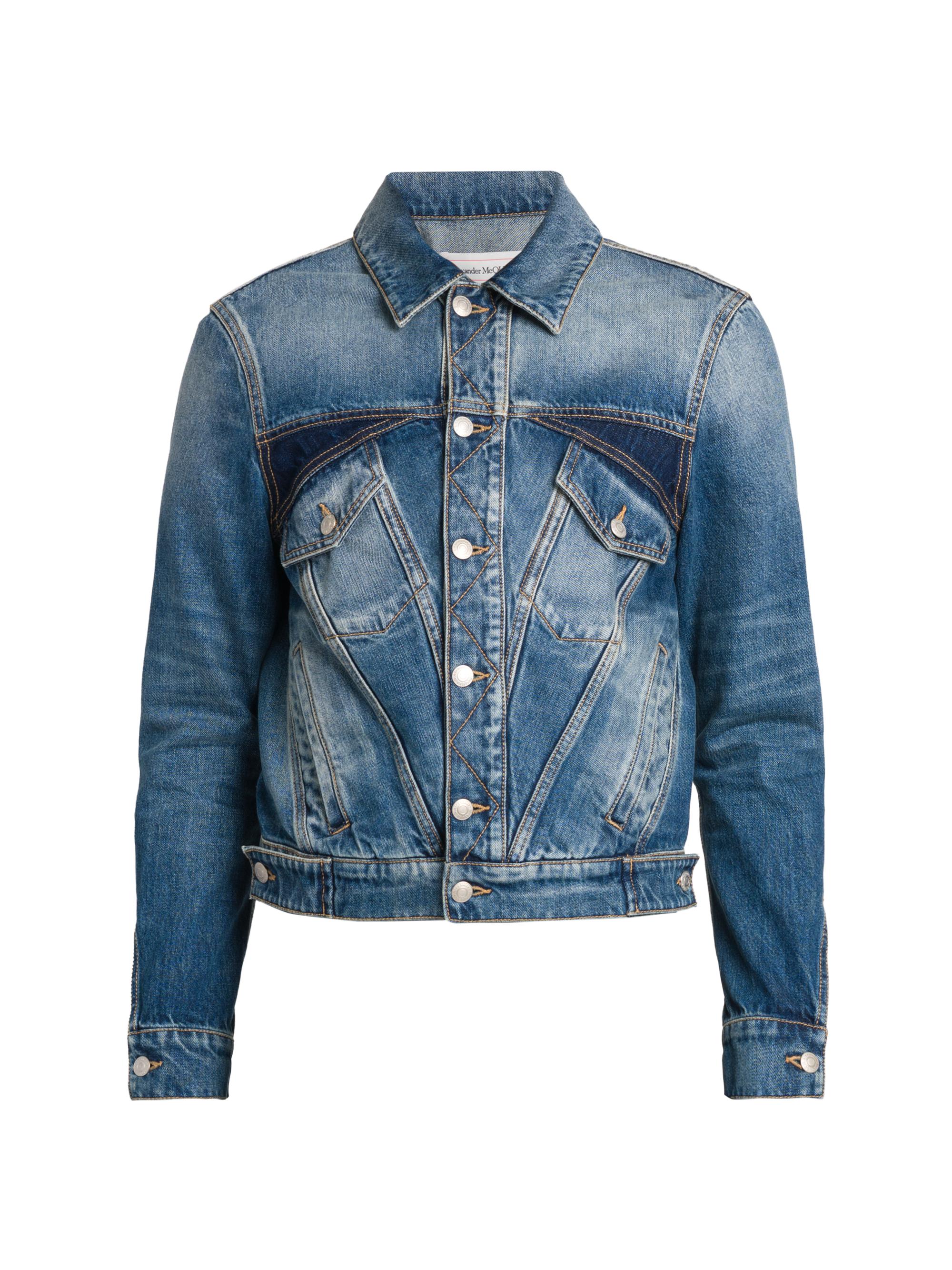 McQueen Men's Twisted Denim Jacket - Blue Washed