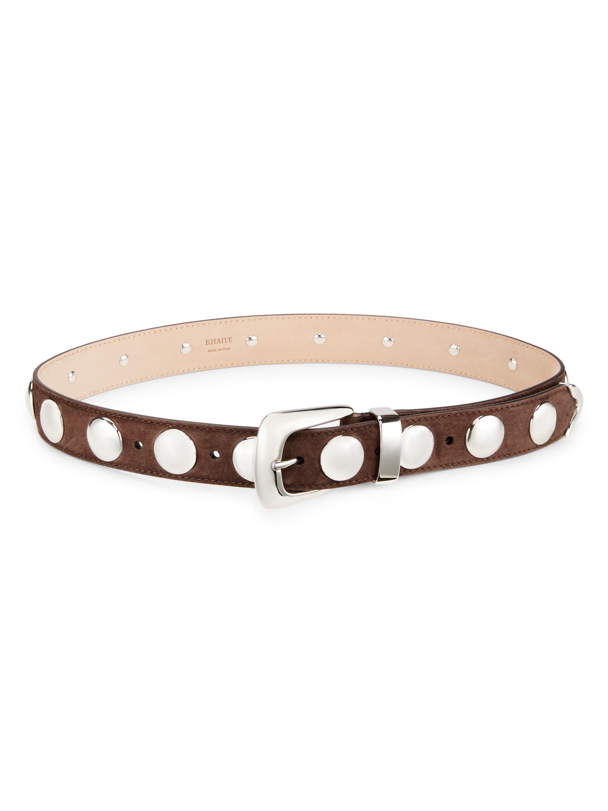 Khaite Women's Benny Studded Suede Belt - Coffee