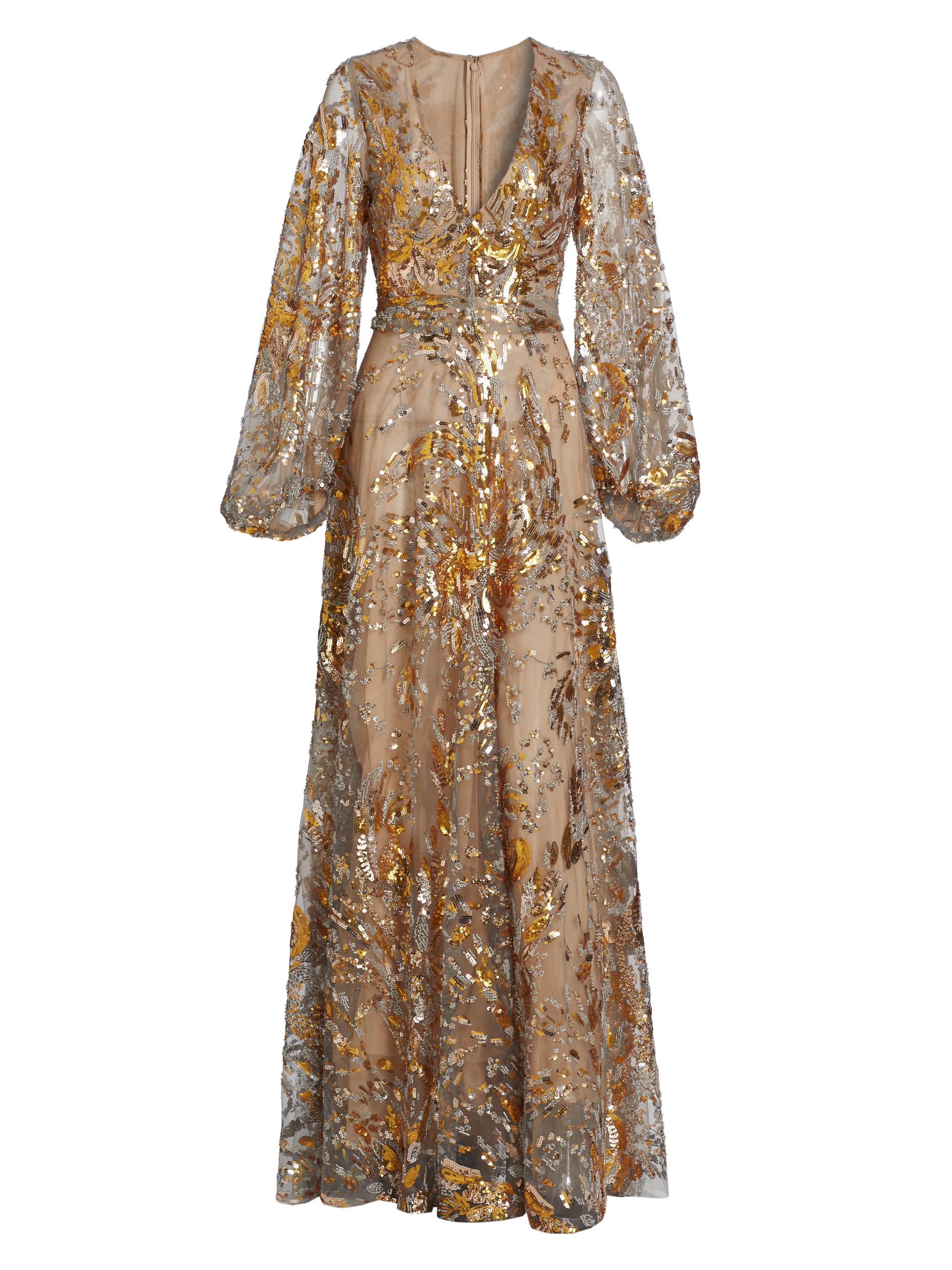 Reem Acra Women's Sequin-Embellished V-Neck Gown - Gold Charcoal