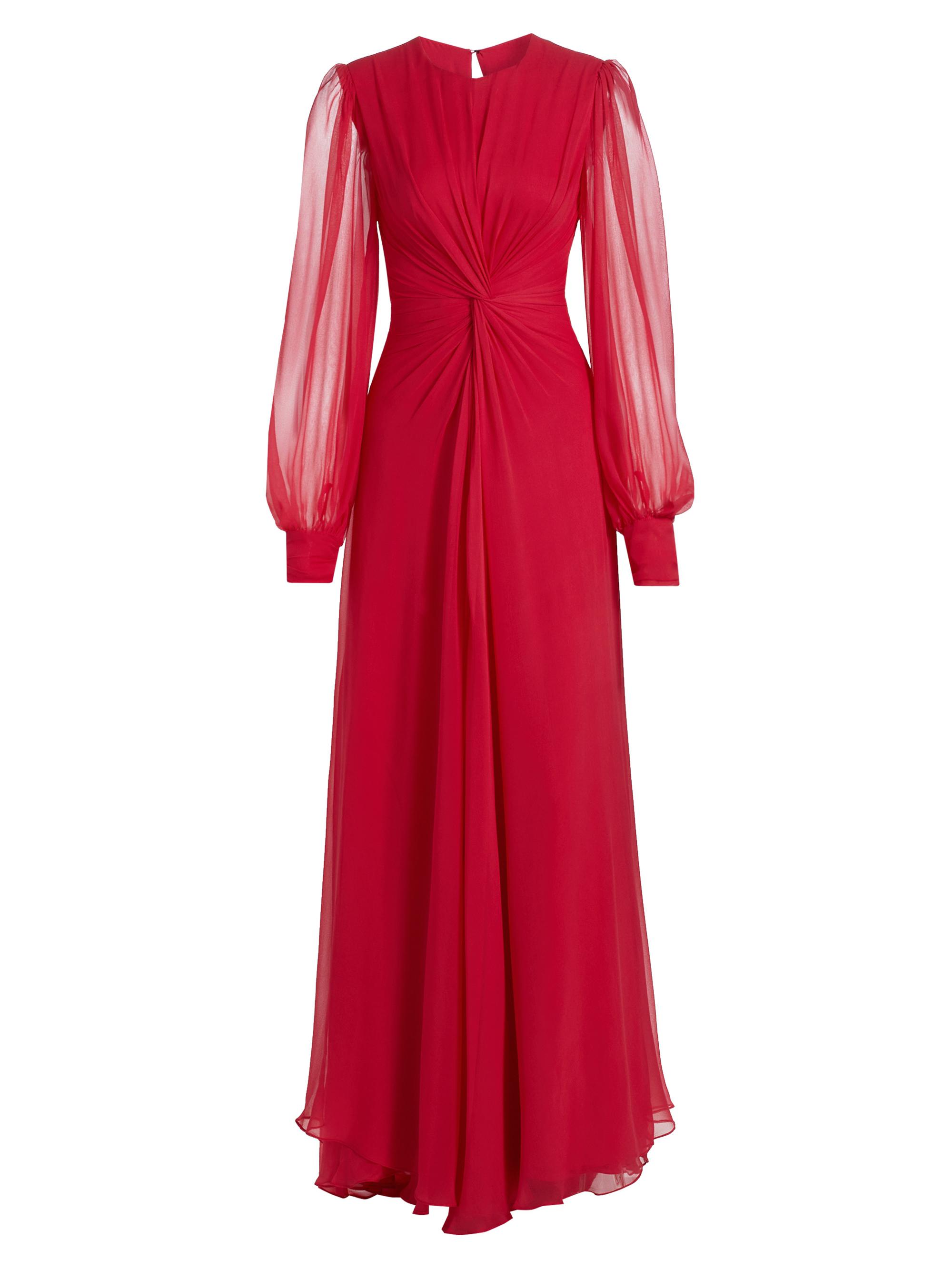 Monique Lhuillier Women's Twist Silk Chiffon Blouson-Sleeve Gown - Pomegranate