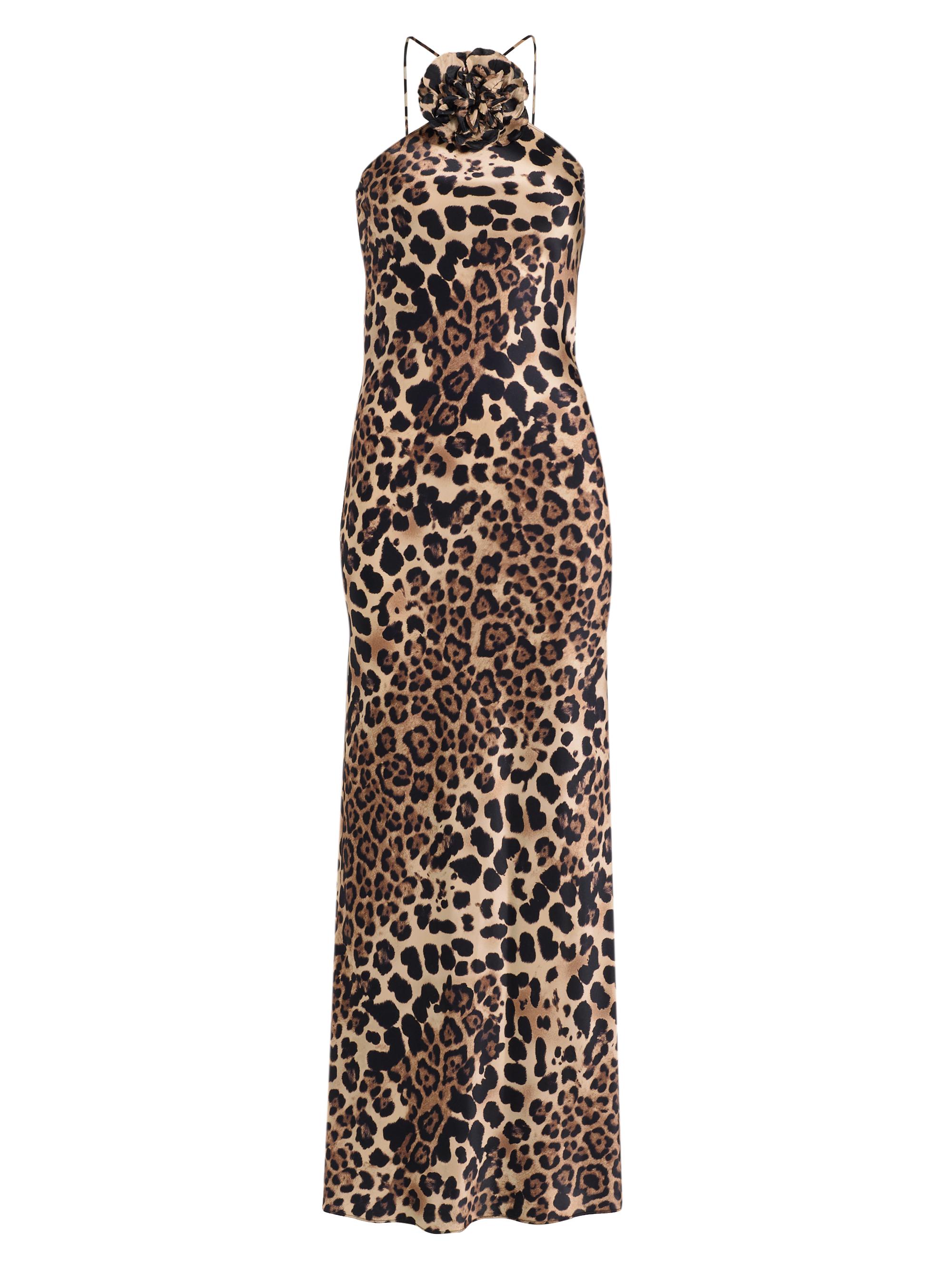 Rodarte Women's Leopard Silk Bias-Cut Halter Gown - Brown