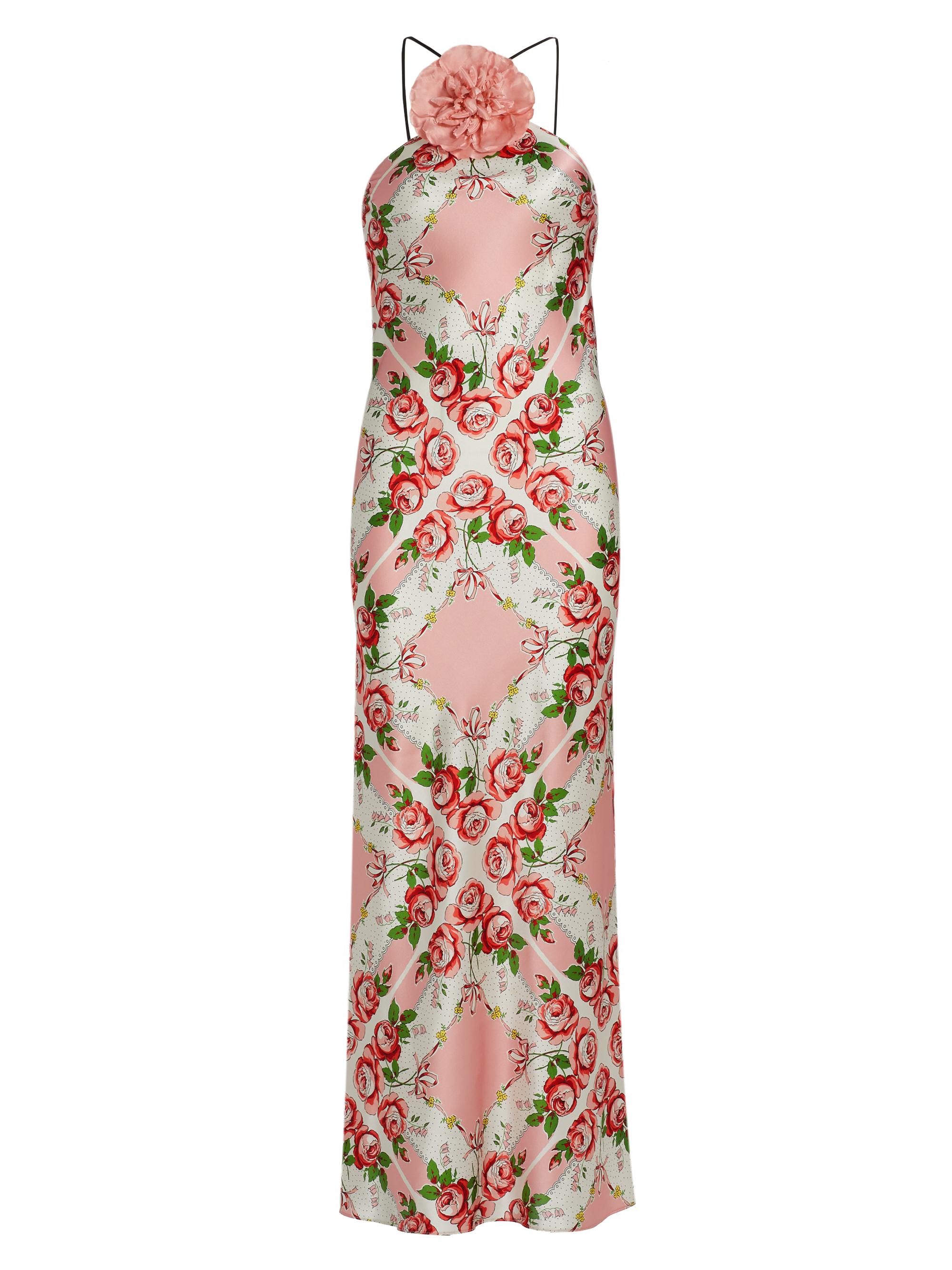 Rodarte Women's Floral Silk Bias-Cut Halter Gown - Pink