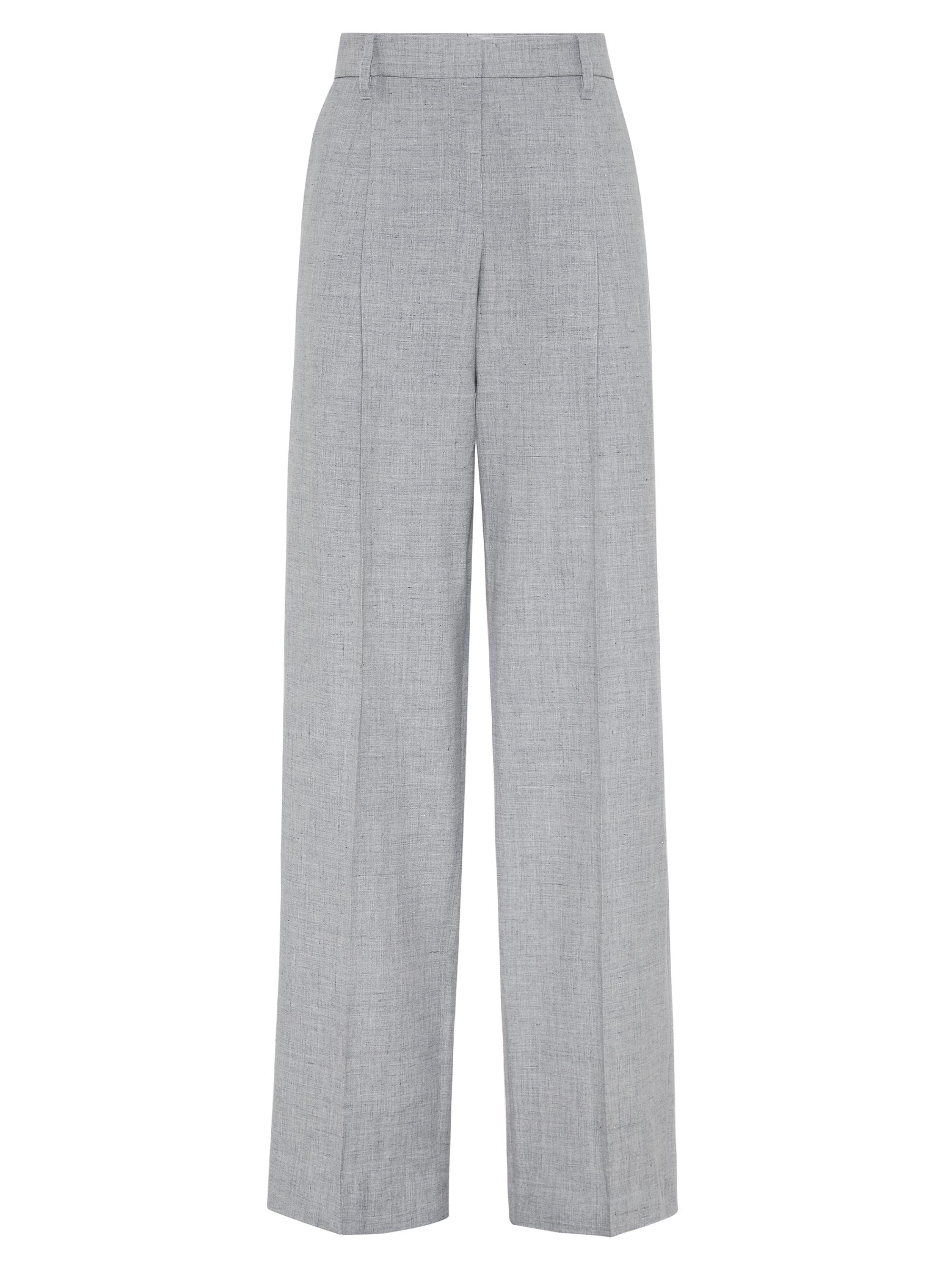 Brunello Cucinelli Women's Linen and Wool Canvas Straight Trousers - Pearl Grey