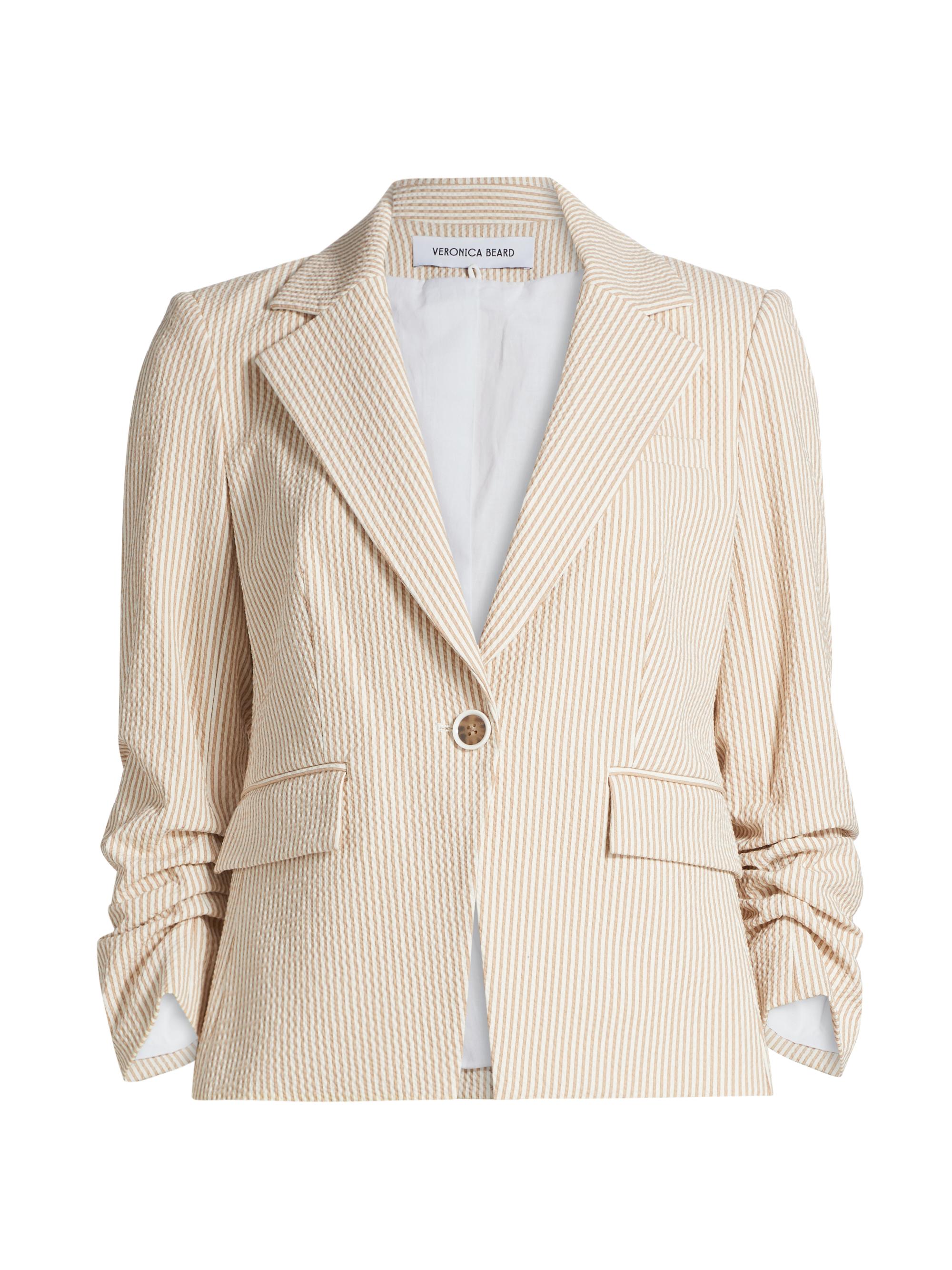 Veronica Beard Women's Aaliyah Dickey Seersucker Ruched Blazer - Khaki White