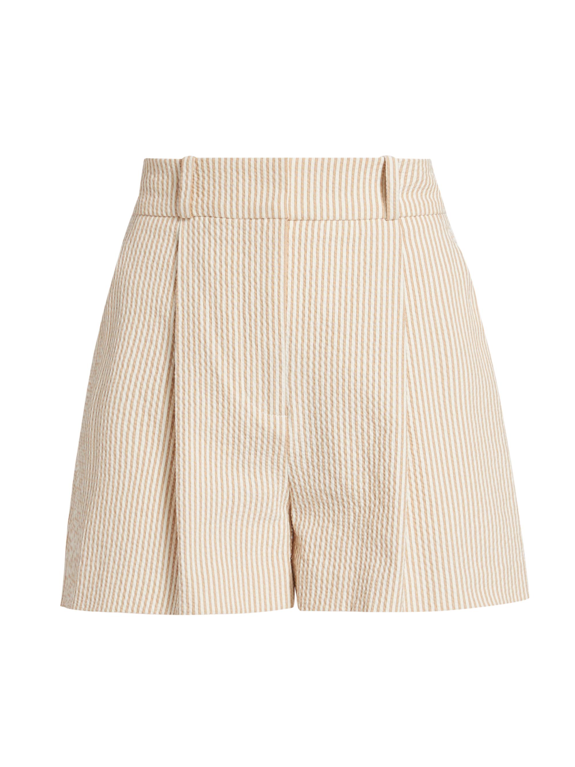 Veronica Beard Women's Haina Seersucker Pleated Shorts - Khaki White