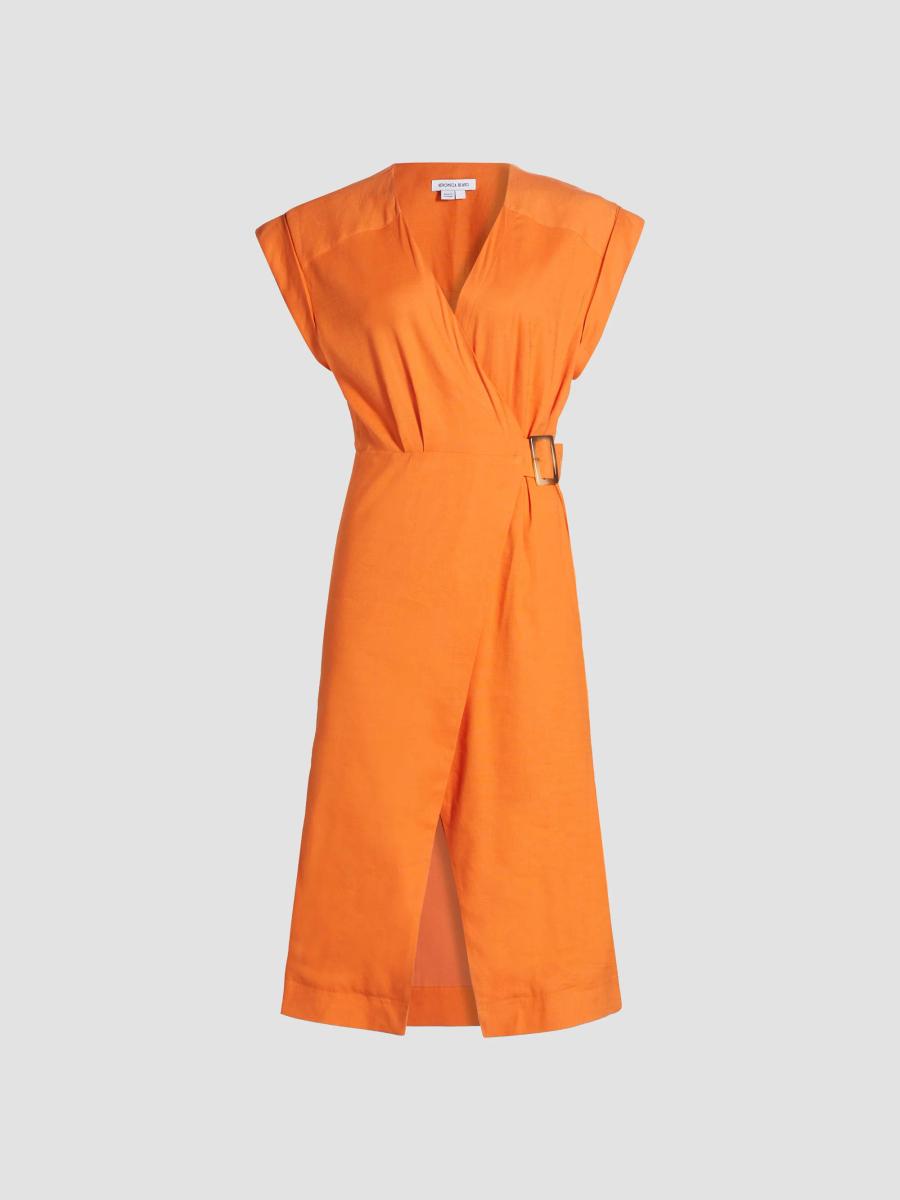 Veronica Beard Octavia Linen-Blend Wrap Midi-Dress | Saks Fifth Avenue