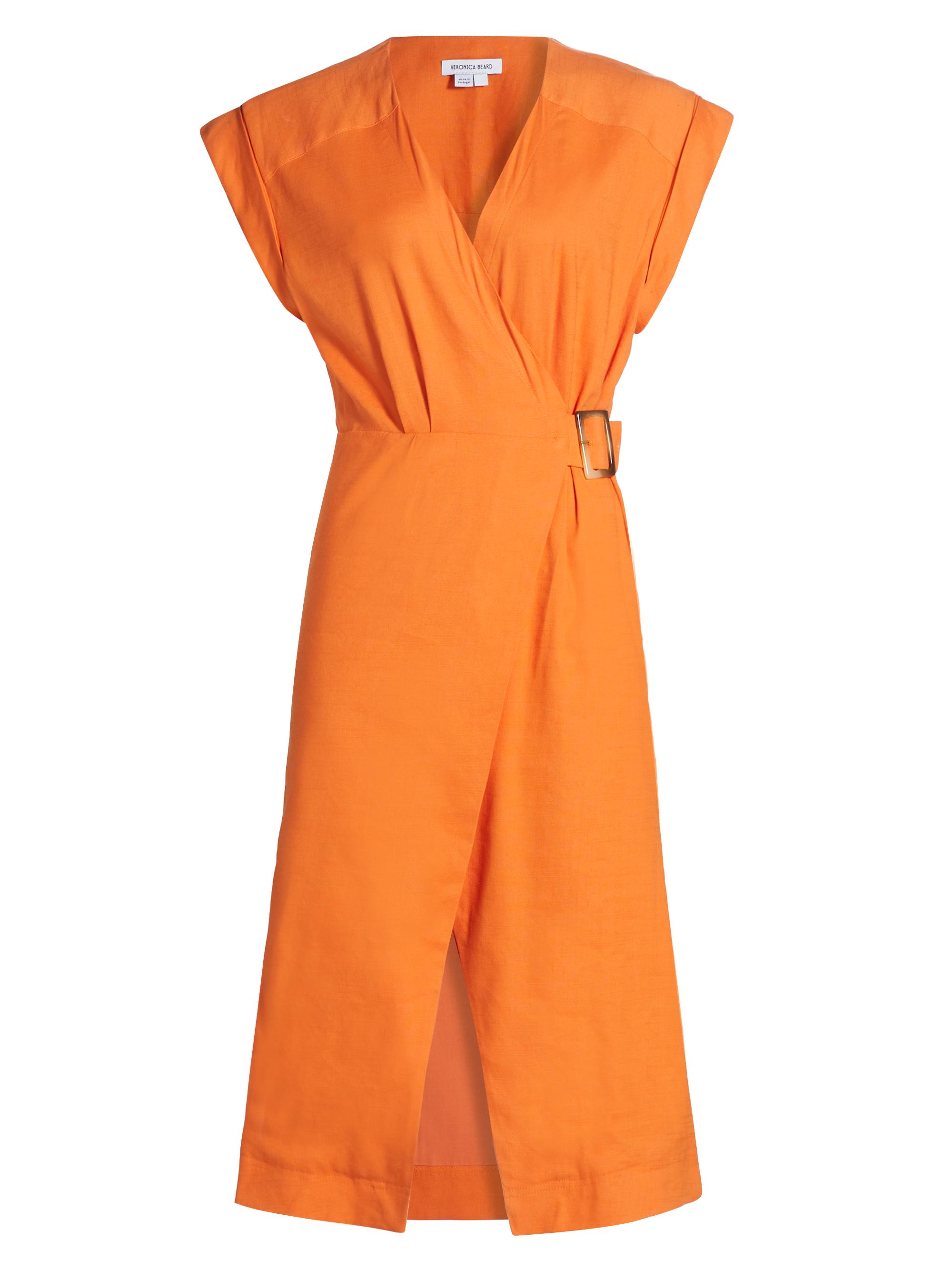 Veronica Beard Women's Octavia Linen-Blend Wrap Midi-Dress - Orange