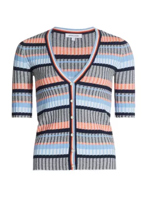 Shop Veronica Beard Calliope Striped Rib-Knit Cardigan | Saks Fifth Avenue