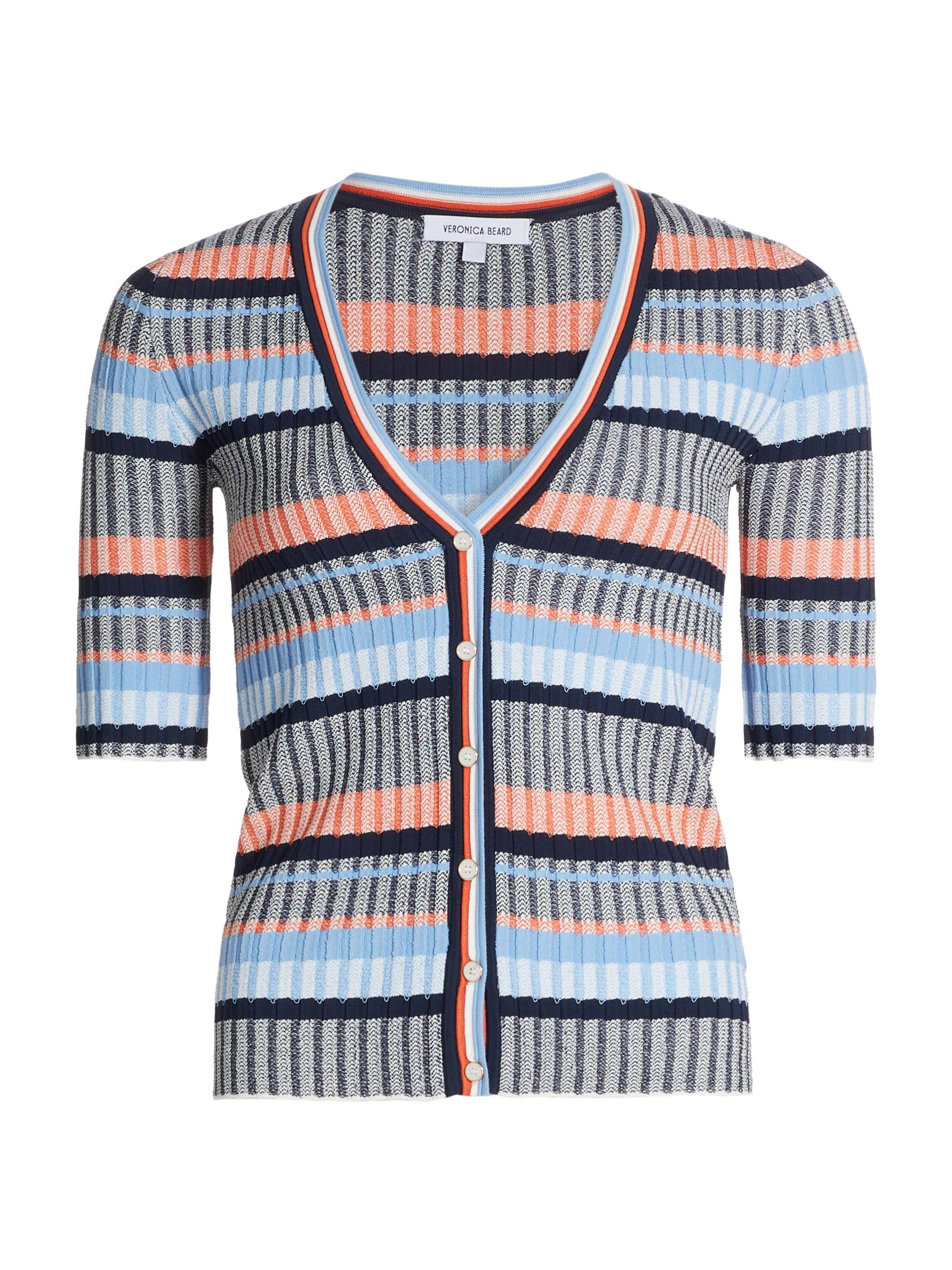 Veronica Beard Women's Calliope Striped Rib-Knit Cardigan - Blue Multi
