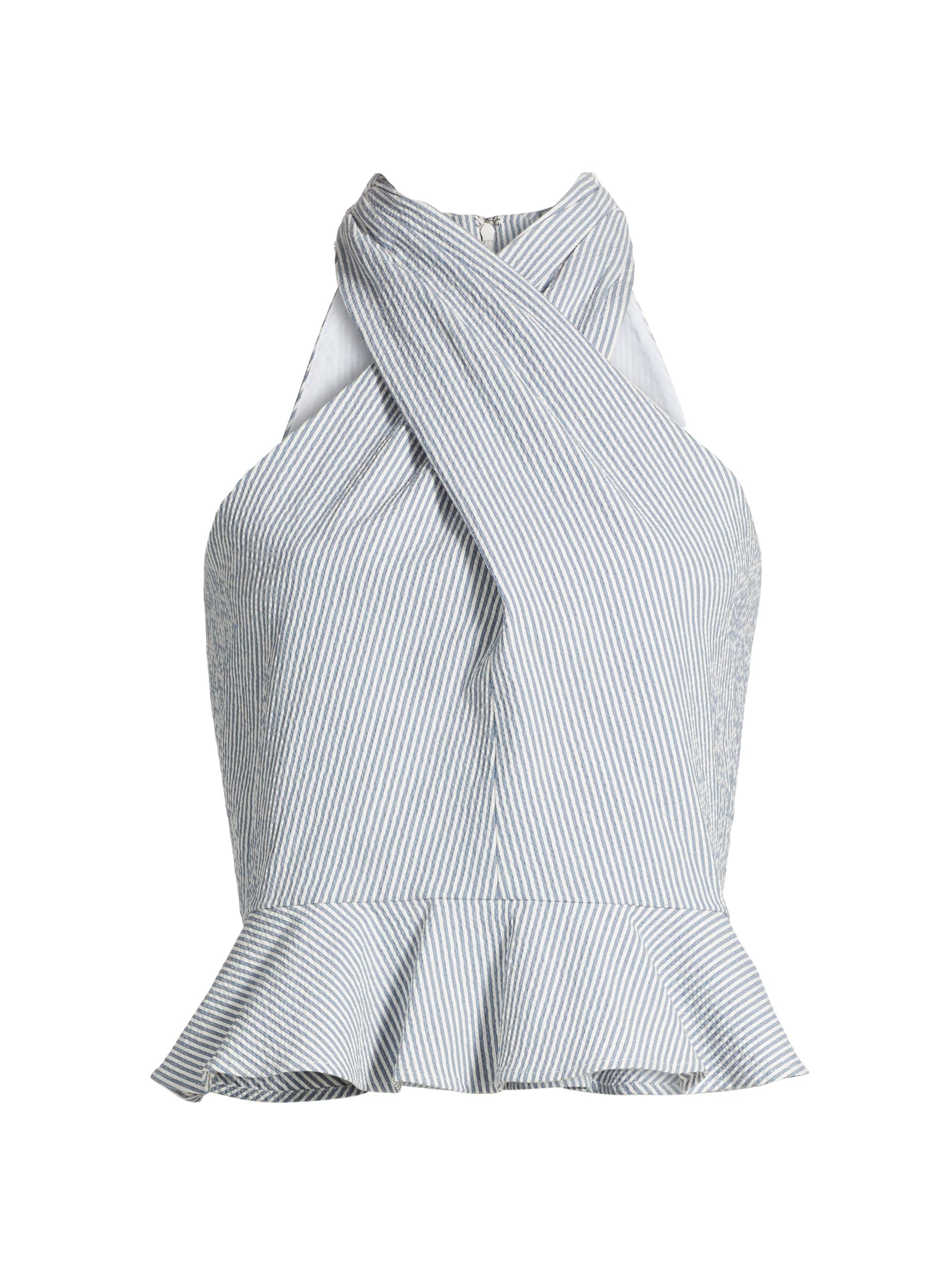 Veronica Beard Women's Drey Seersucker Halter Top - Blue White