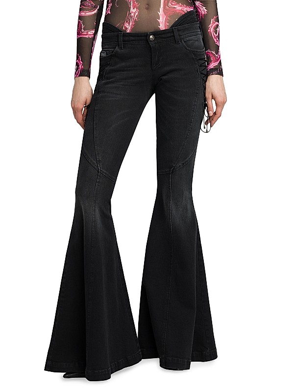 Shop Versace Jeans Couture Ultra-Flared Lace-Up Five-Pocket Shop Versace Jeans Couture Ultra-Flared Lace-Up Five-Pocket