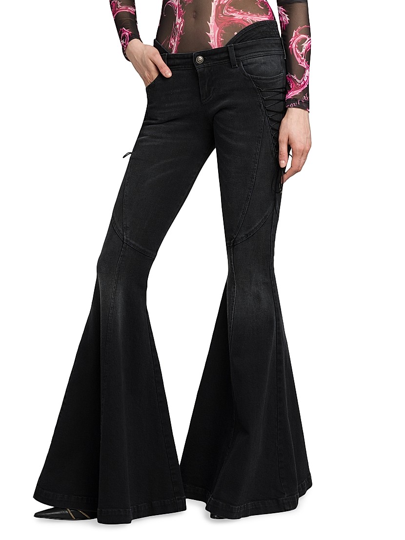 Shop Versace Jeans Couture Ultra-Flared Lace-Up Five-Pocket Shop Versace Jeans Couture Ultra-Flared Lace-Up Five-Pocket
