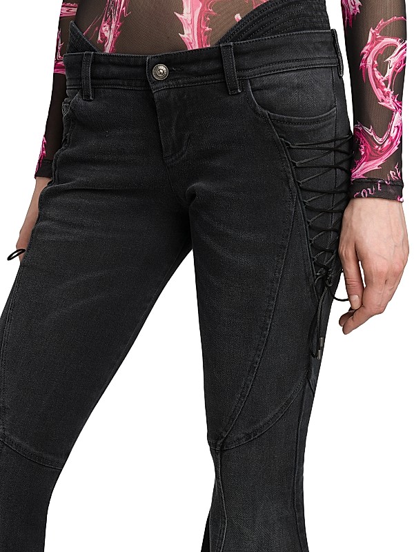 Shop Versace Jeans Couture Ultra-Flared Lace-Up Five-Pocket Shop Versace Jeans Couture Ultra-Flared Lace-Up Five-Pocket