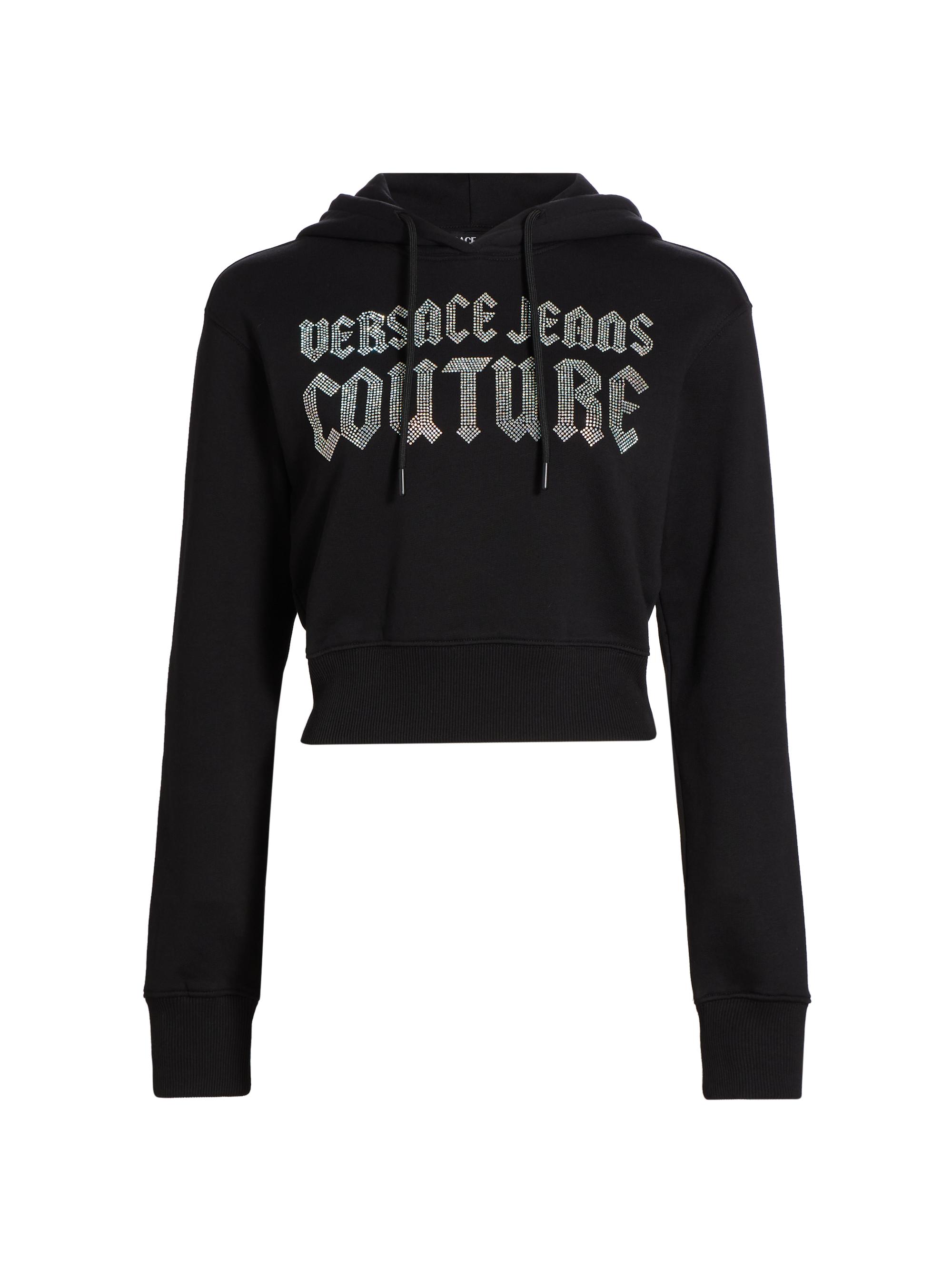 Versace Jeans Couture Women's Crystal Logo Cropped Hoodie - Black