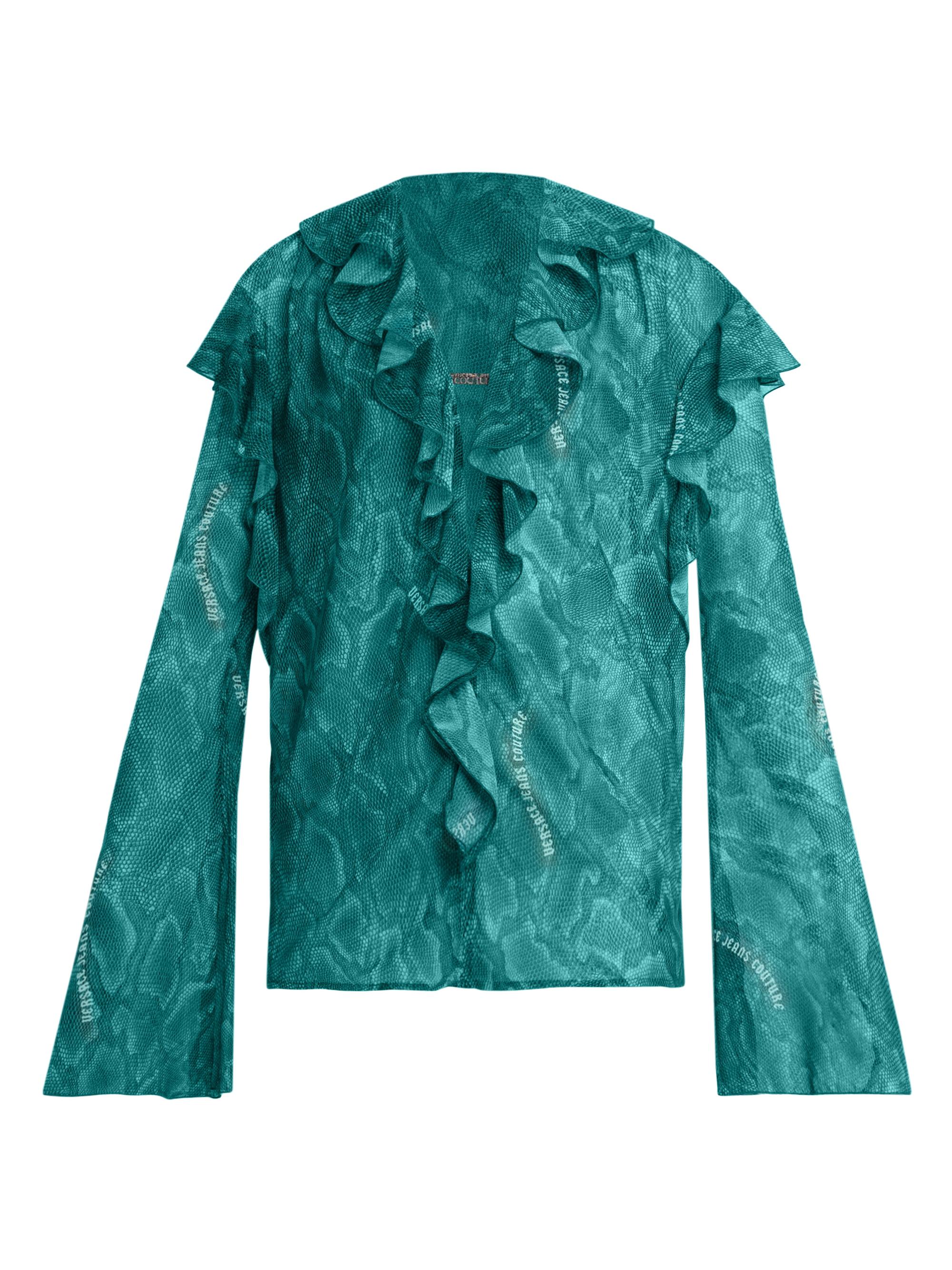 Versace Jeans Couture Women's Python Chiffon Ruffle Shirt - Aqua