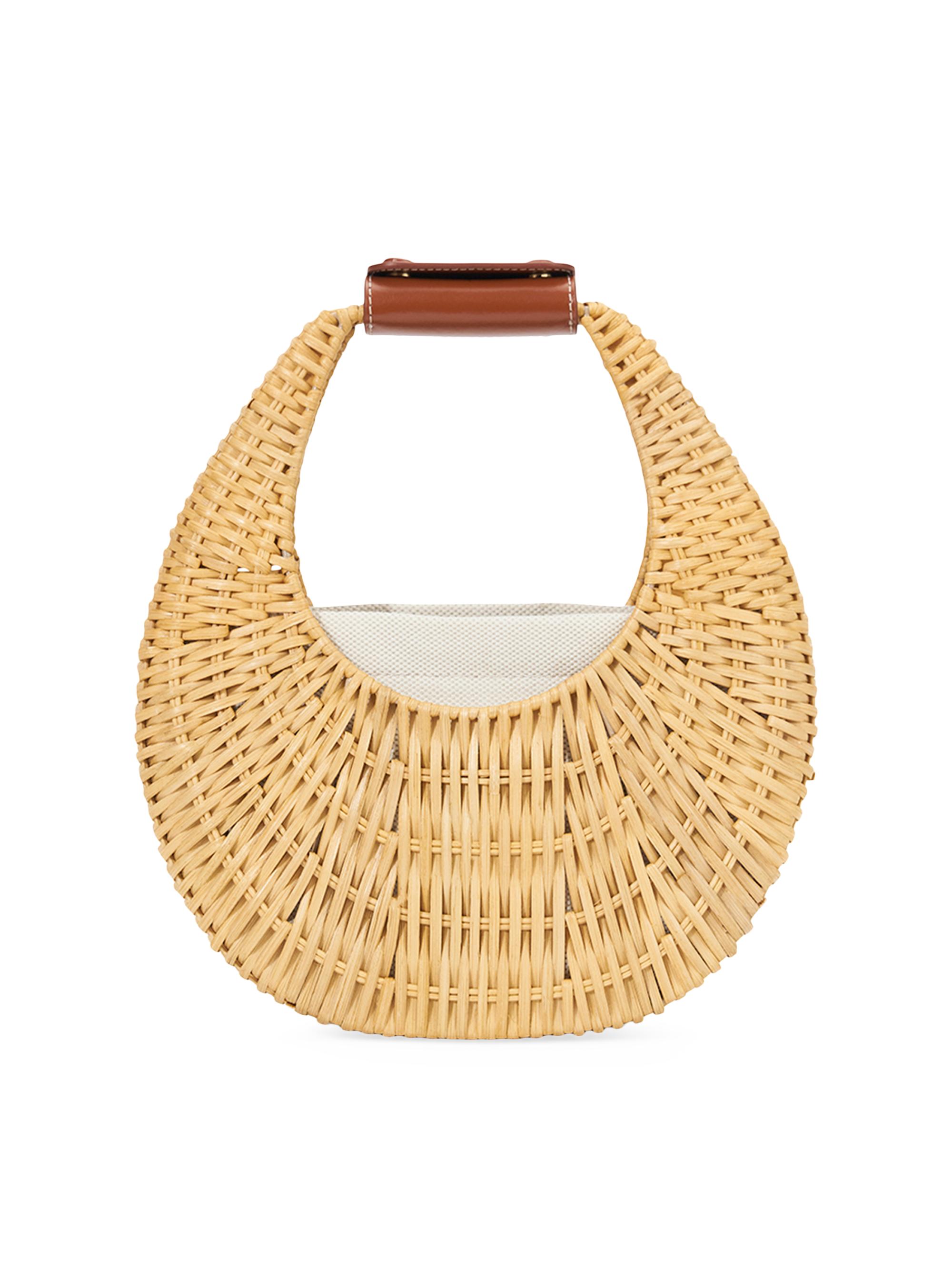 Staud Women's Mini Moon Wicker & Leather Top Handle Bag - Natural