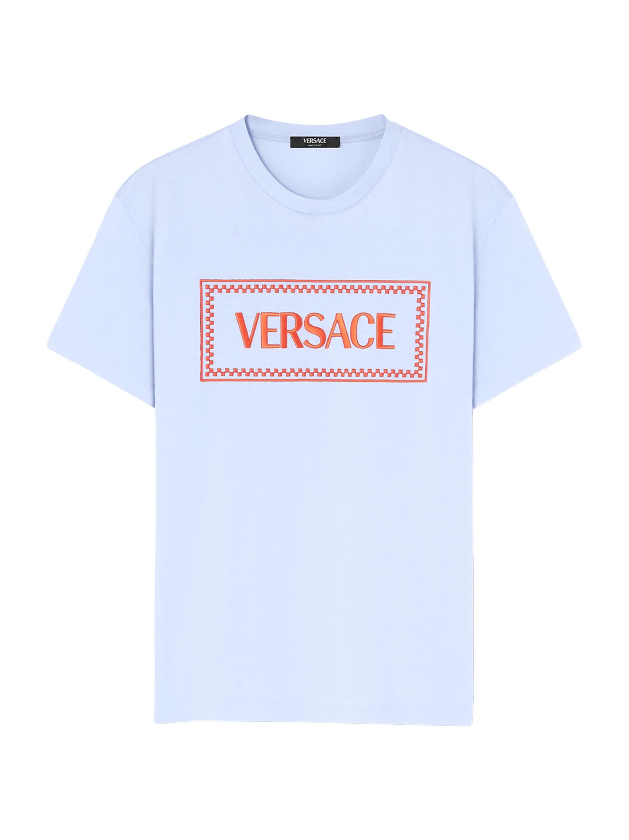 Versace Men's Logo-Embroidered Cotton T-Shirt - Blue Hydrangea