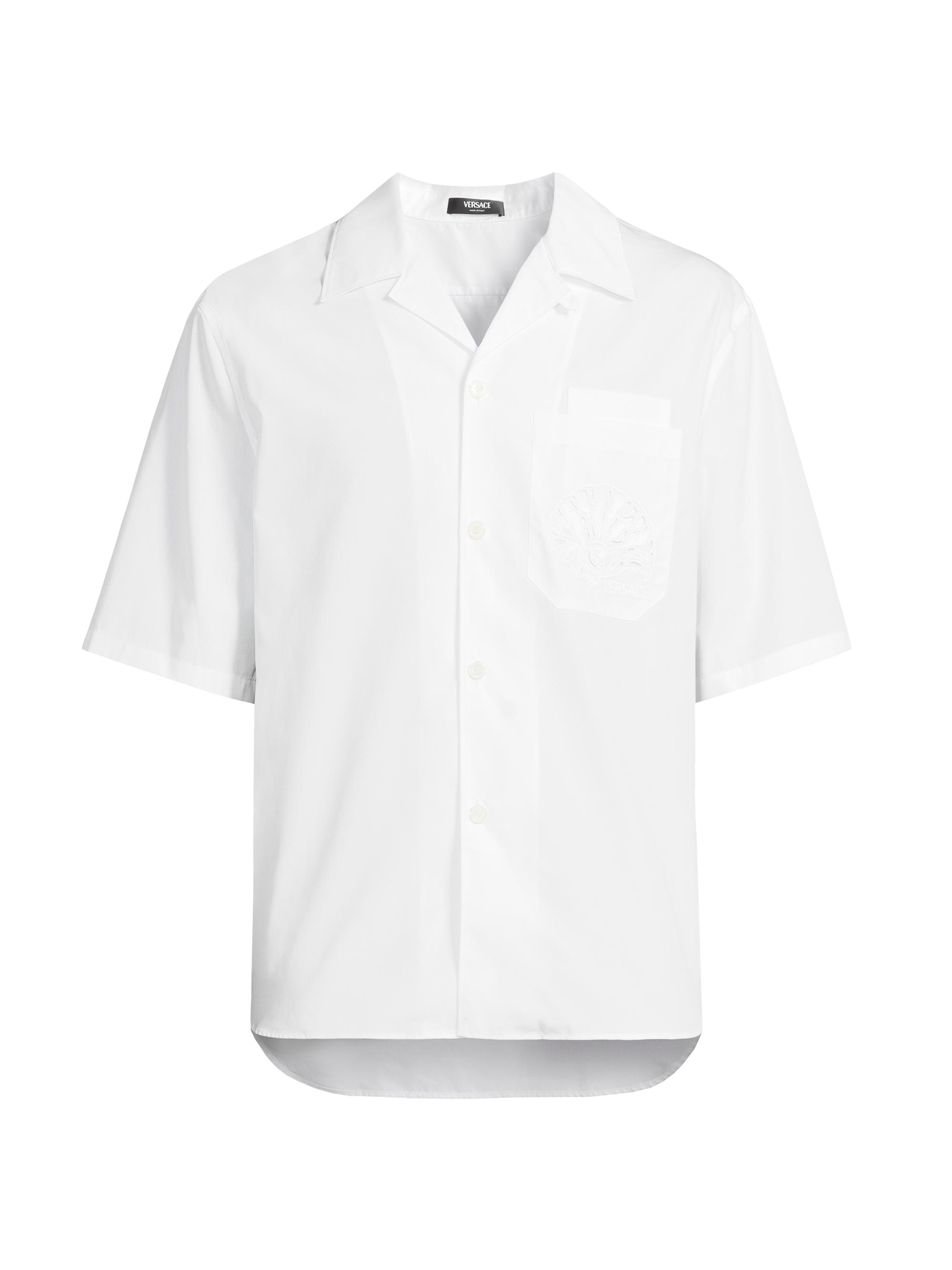 Versace Men's Poplin Embroidered Short-Sleeve Shirt - White Print