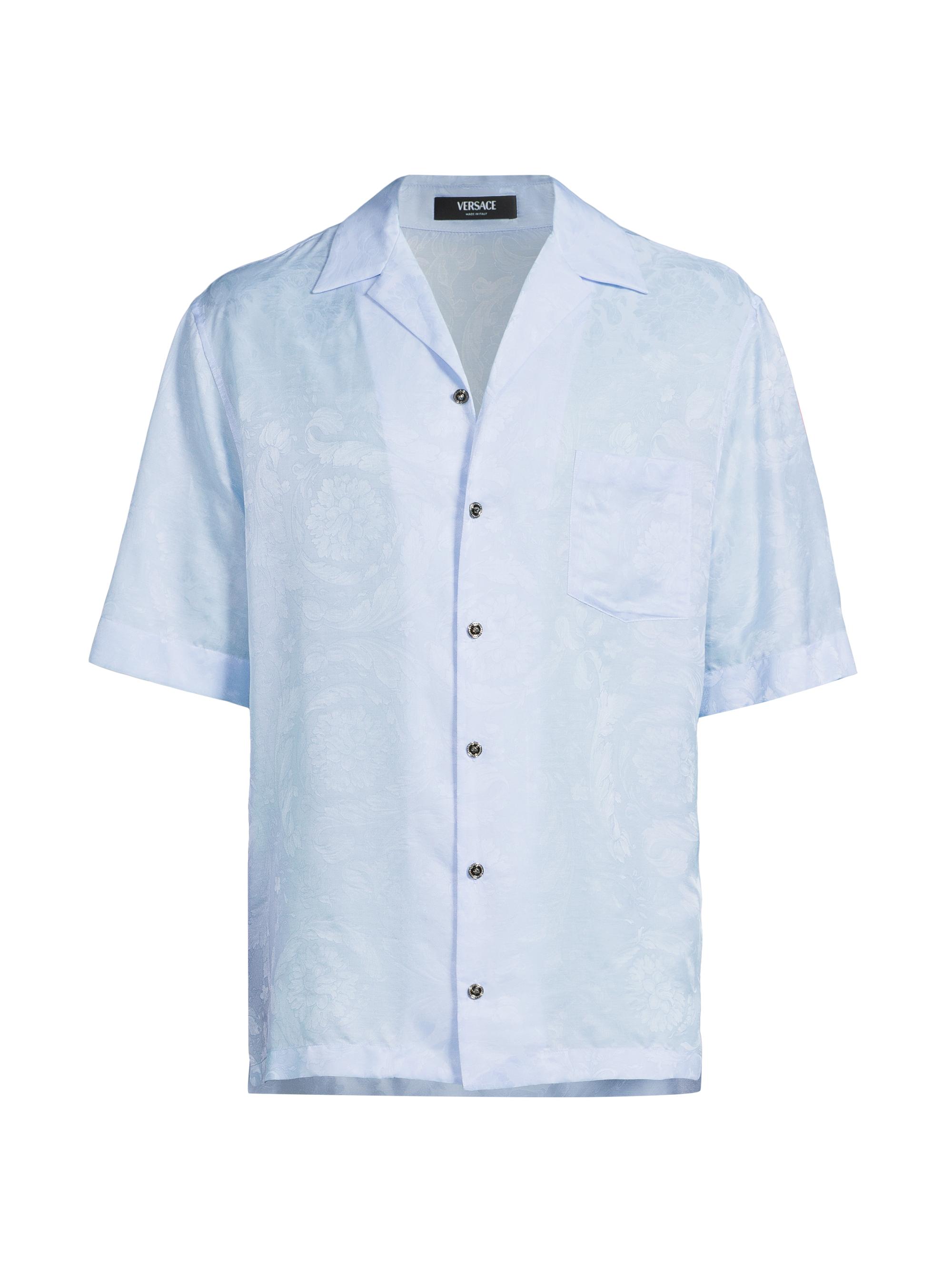 Versace Men's Barocco Jacquard Cotton & Silk-Blend Camp Shirt - Blue