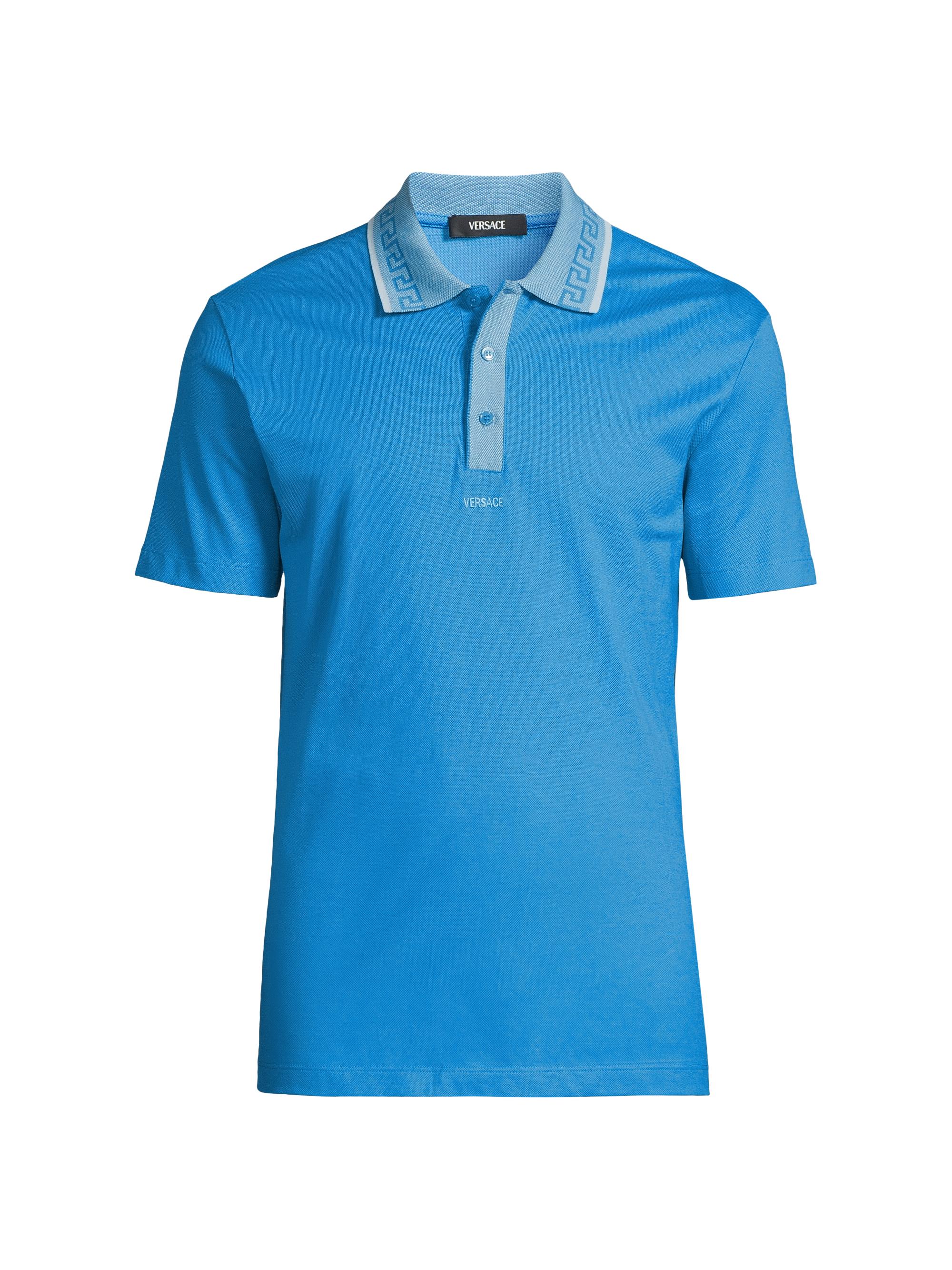 Versace Men's Embroidered Piqué Polo Shirt - Bright Blue
