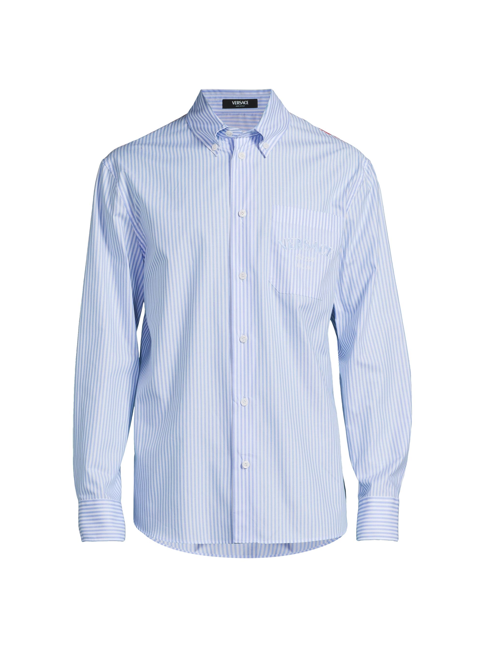 Versace Men's Striped Cotton Button-Down Shirt - Blue