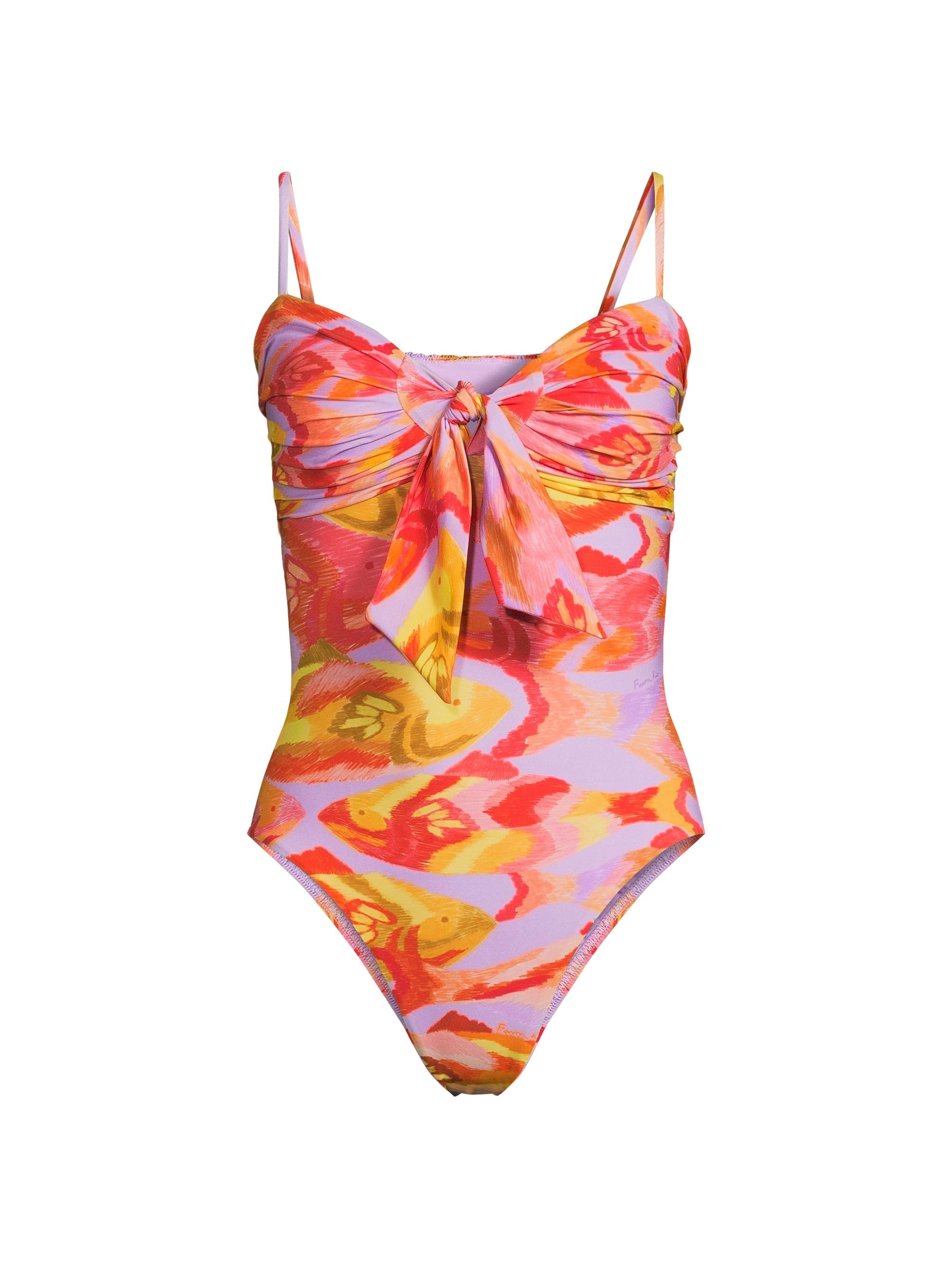 Farm Rio Women's Painted Fishes Knotted One-Piece Swimsuit - Painted Fishes Lilac
