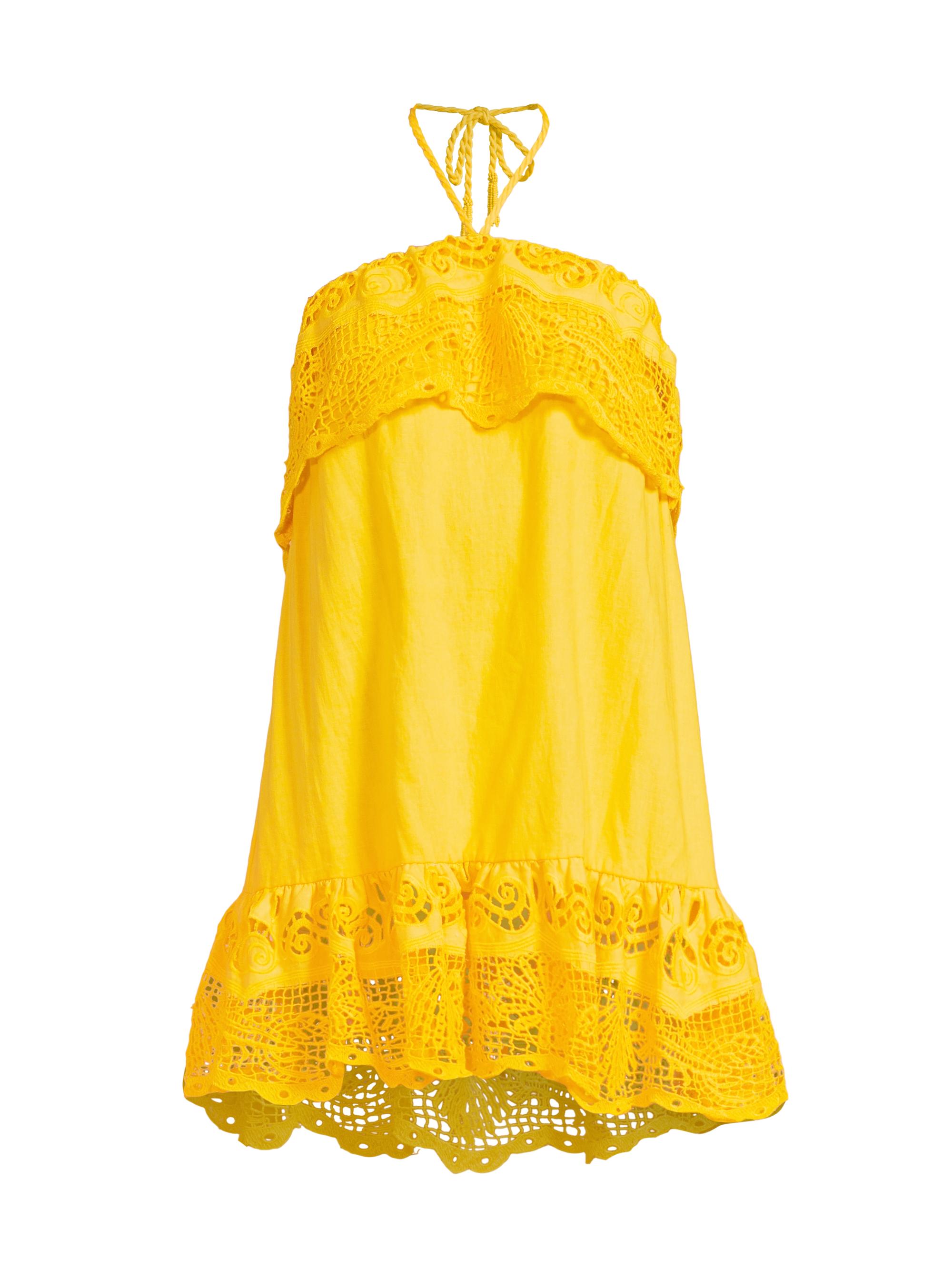 Farm Rio Women's Geometric Lace Linen Halter Minidress - Yellow