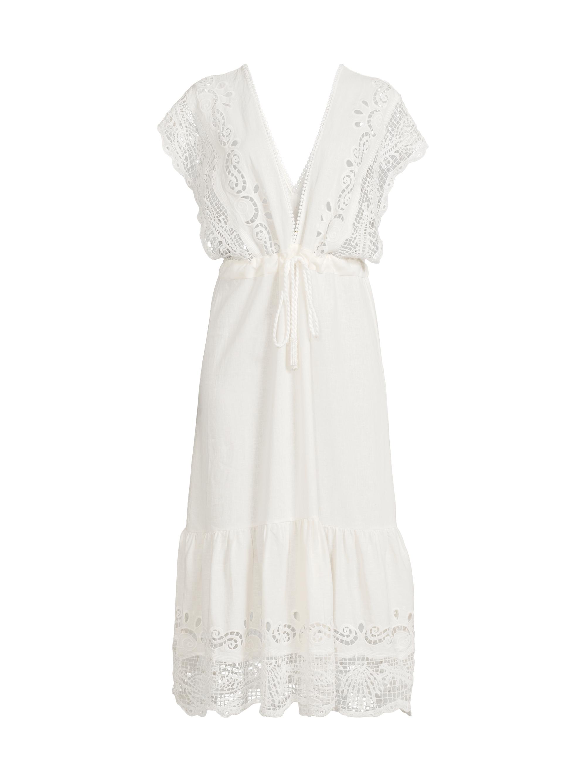 Farm Rio Women's Guipure Lace Linen-Blend Midi-Dress - Off White