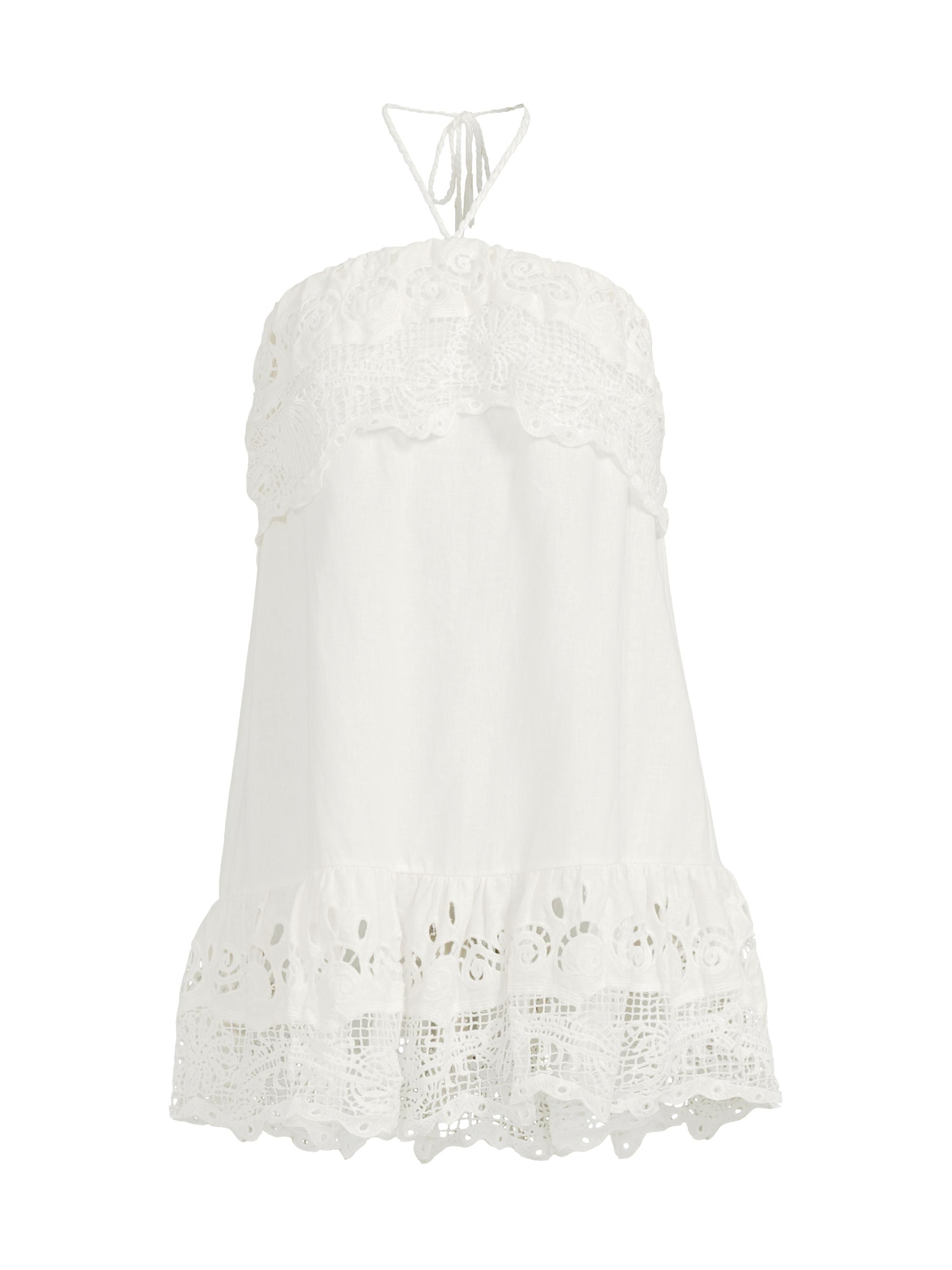 Farm Rio Women's Guipure Lace Linen-Blend Halter Minidress - Off White
