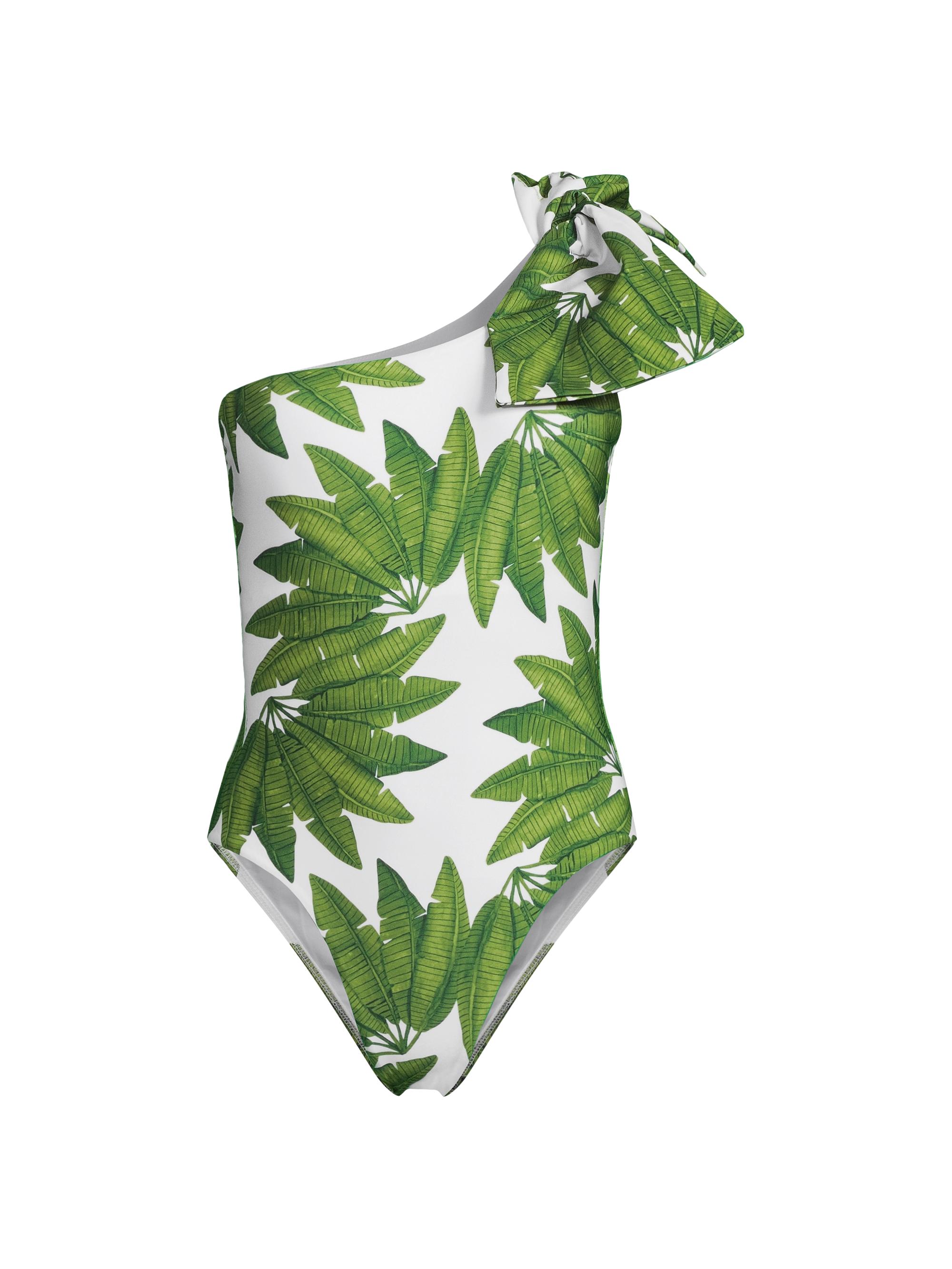 Farm Rio Women's Palm Fan One-Shoulder One-Piece Swimsuit - Palm Fan Off White