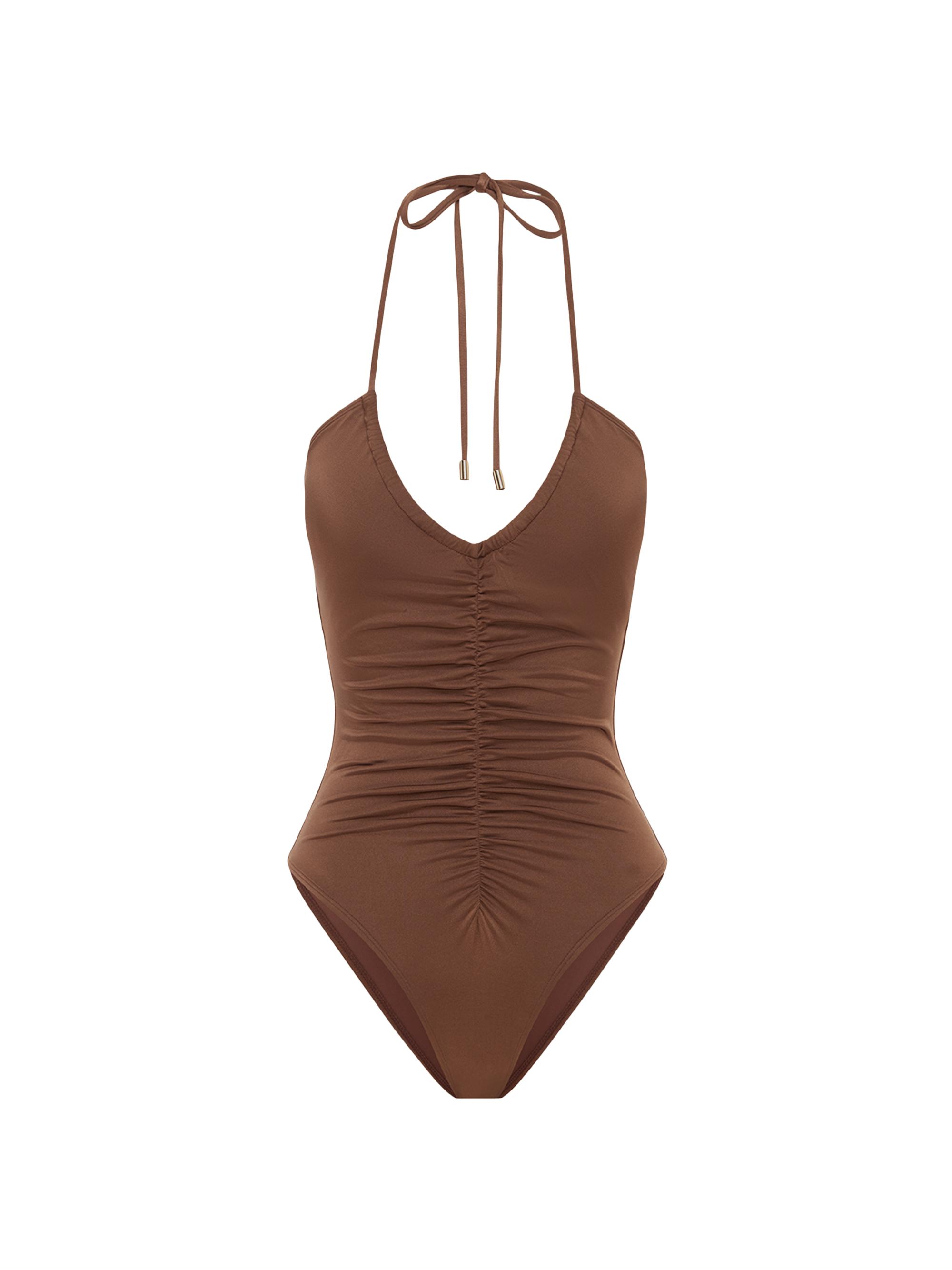 Peony Women's Del Mar Ruched Vacation One-Piece Swimsuit - Maple