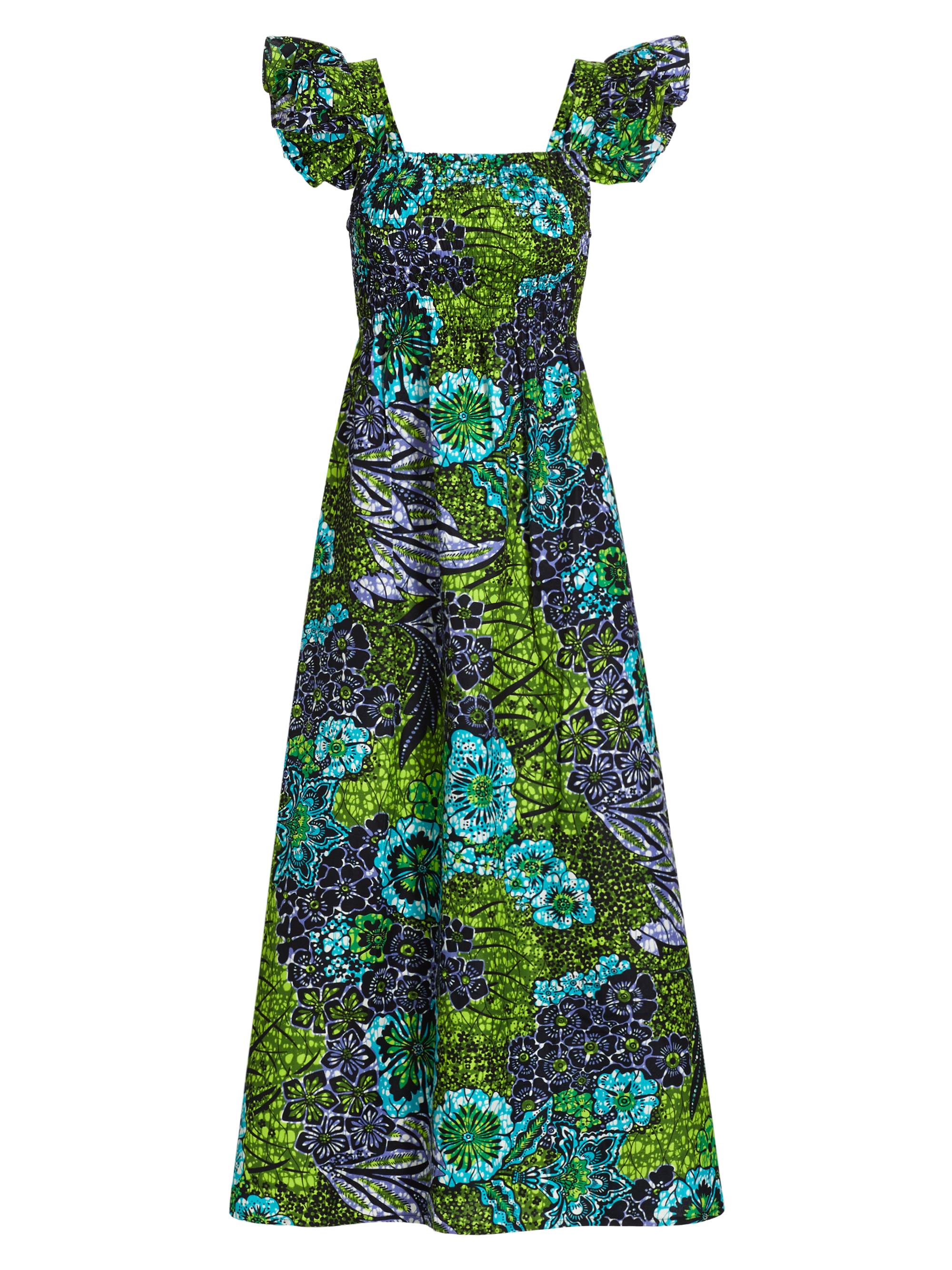Elisamama Women's Lizzy Printed Cotton Ruffled Maxi Dress - Green