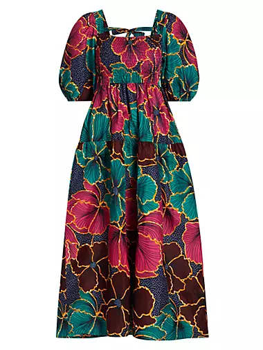 Lola Floral Cotton Puff-Sleeve Maxi Dress