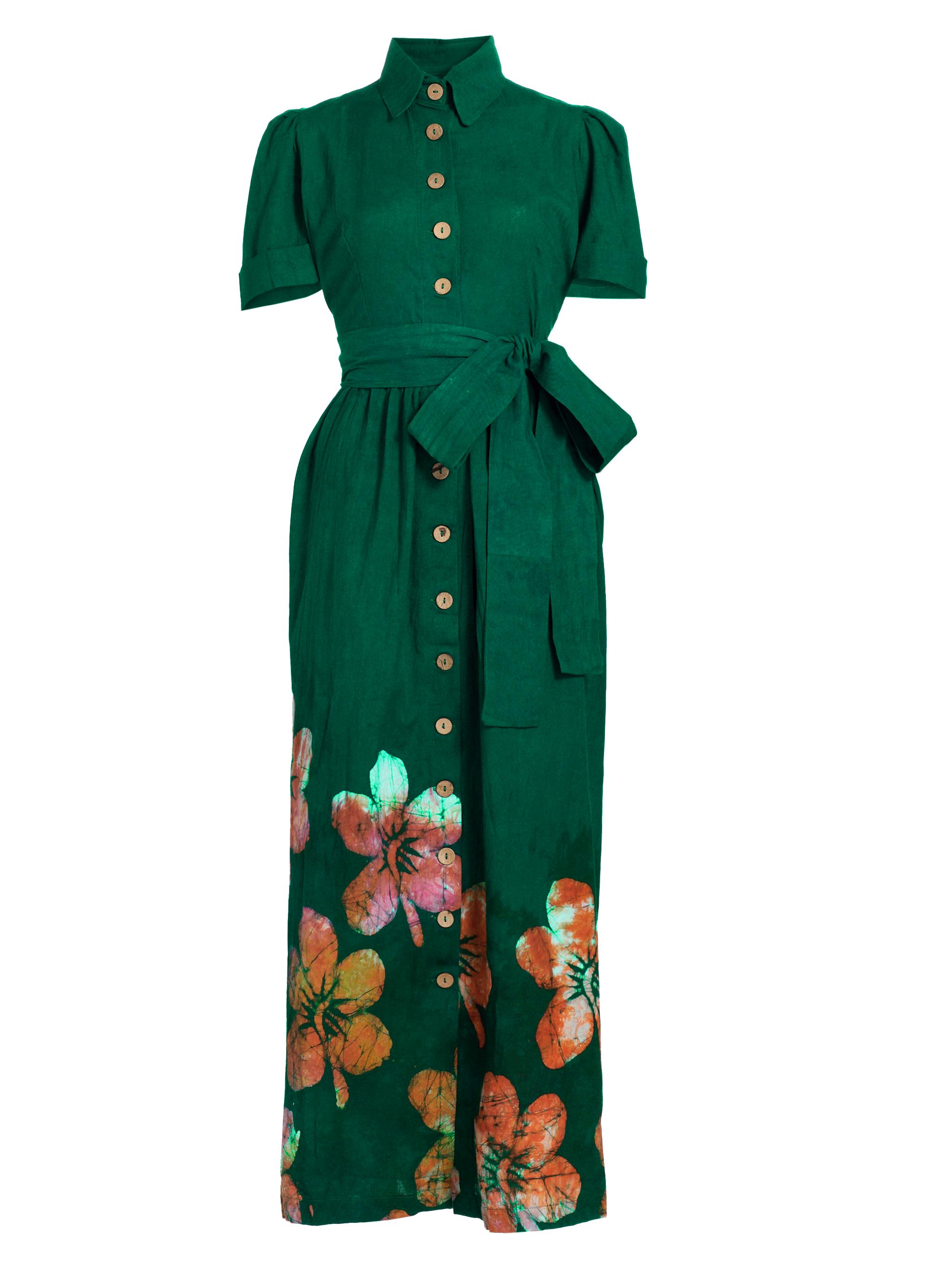 Elisamama Women's Asake Floral Cotton Shirtdress - Green
