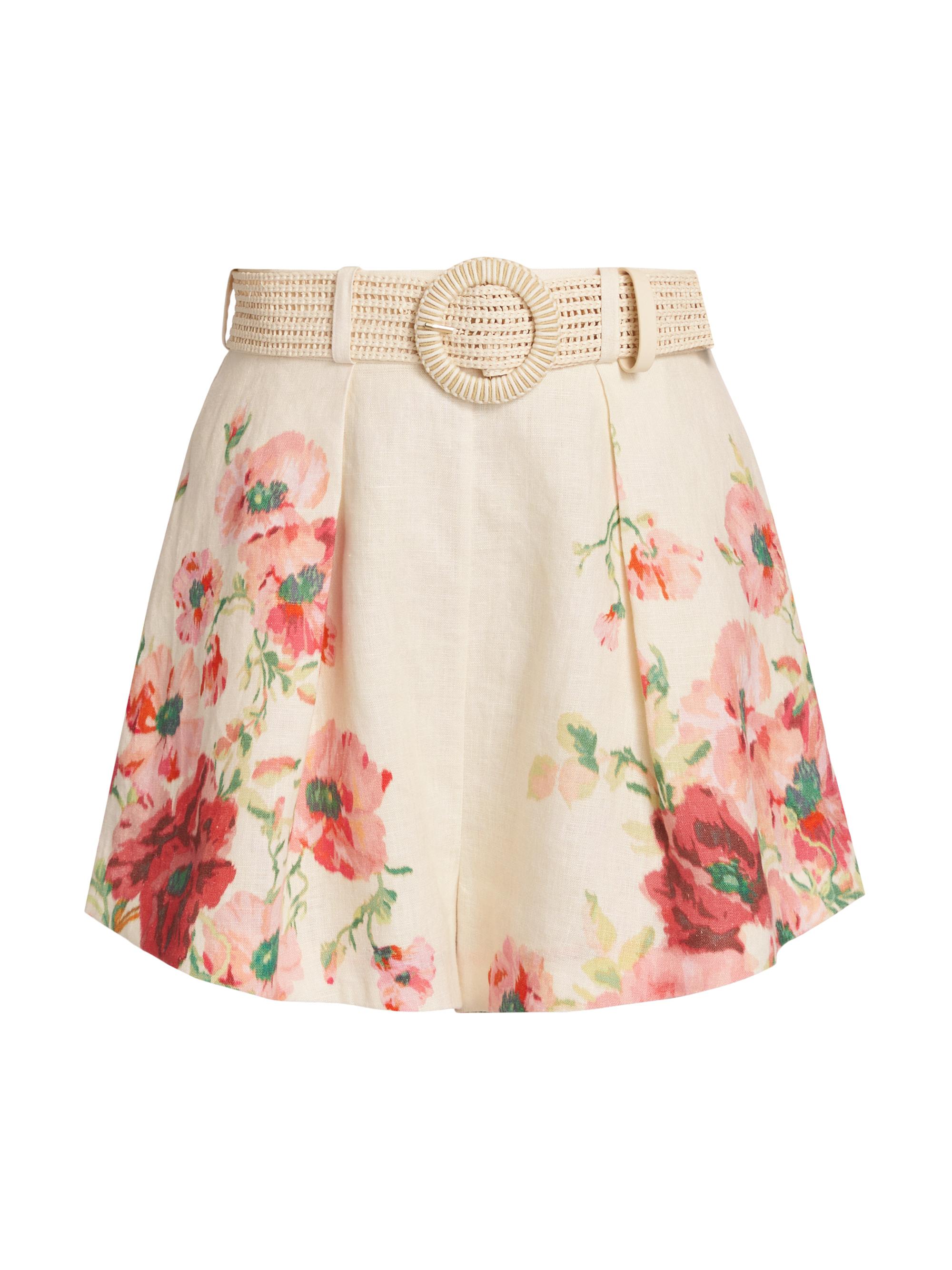 Zimmermann Women's Lightburst Floral Linen Belted Shorts - Cream Red Floral