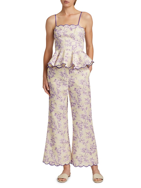 Shop Zimmermann Halliday Floral Linen Peplum Top | Saks Shop Zimmermann Halliday Floral Linen Peplum Top | Saks