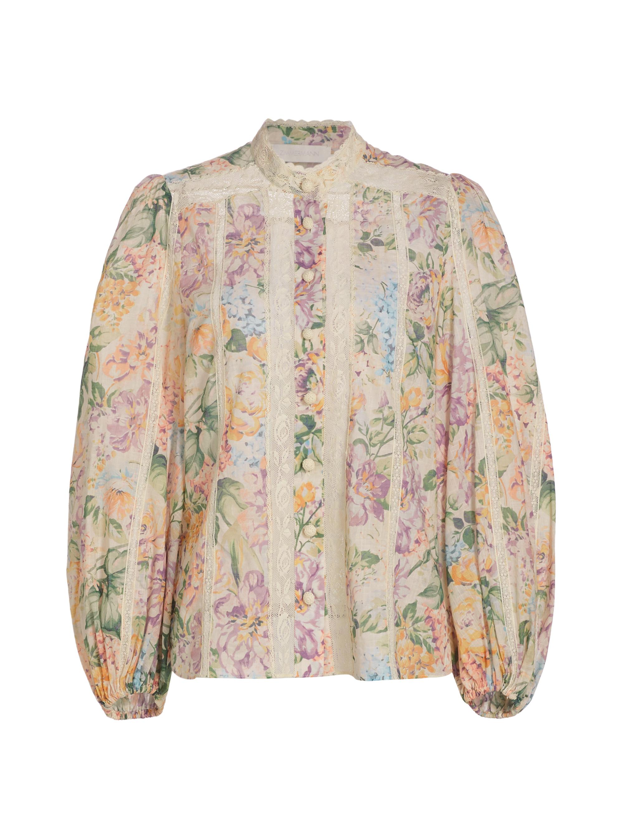 Zimmermann Women's Halliday Lace Trim Shirt - Multi Watercolour Floral