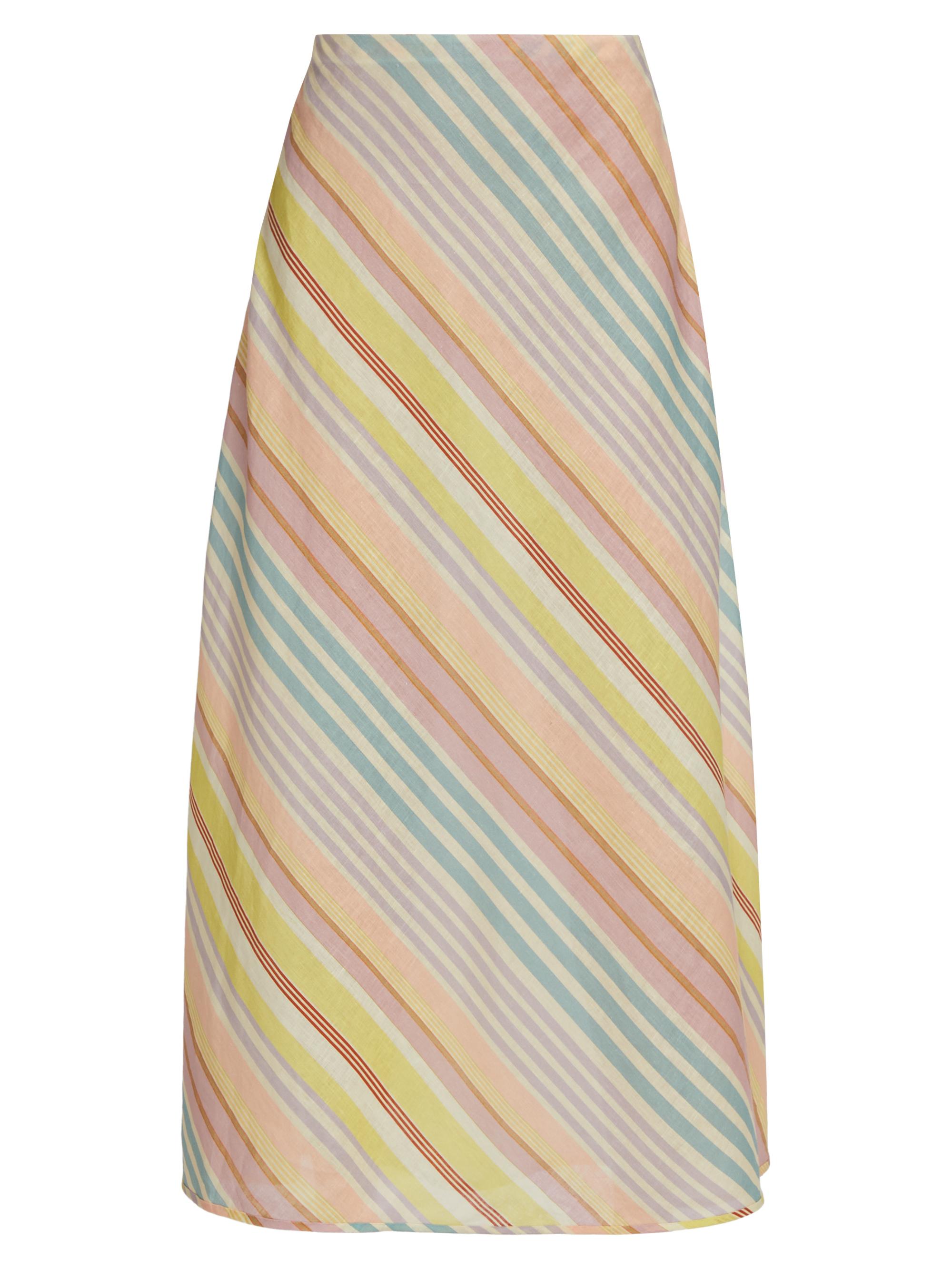 Zimmermann Women's Halliday Bias-Cut Linen Midi-Skirt - Multi Stripe