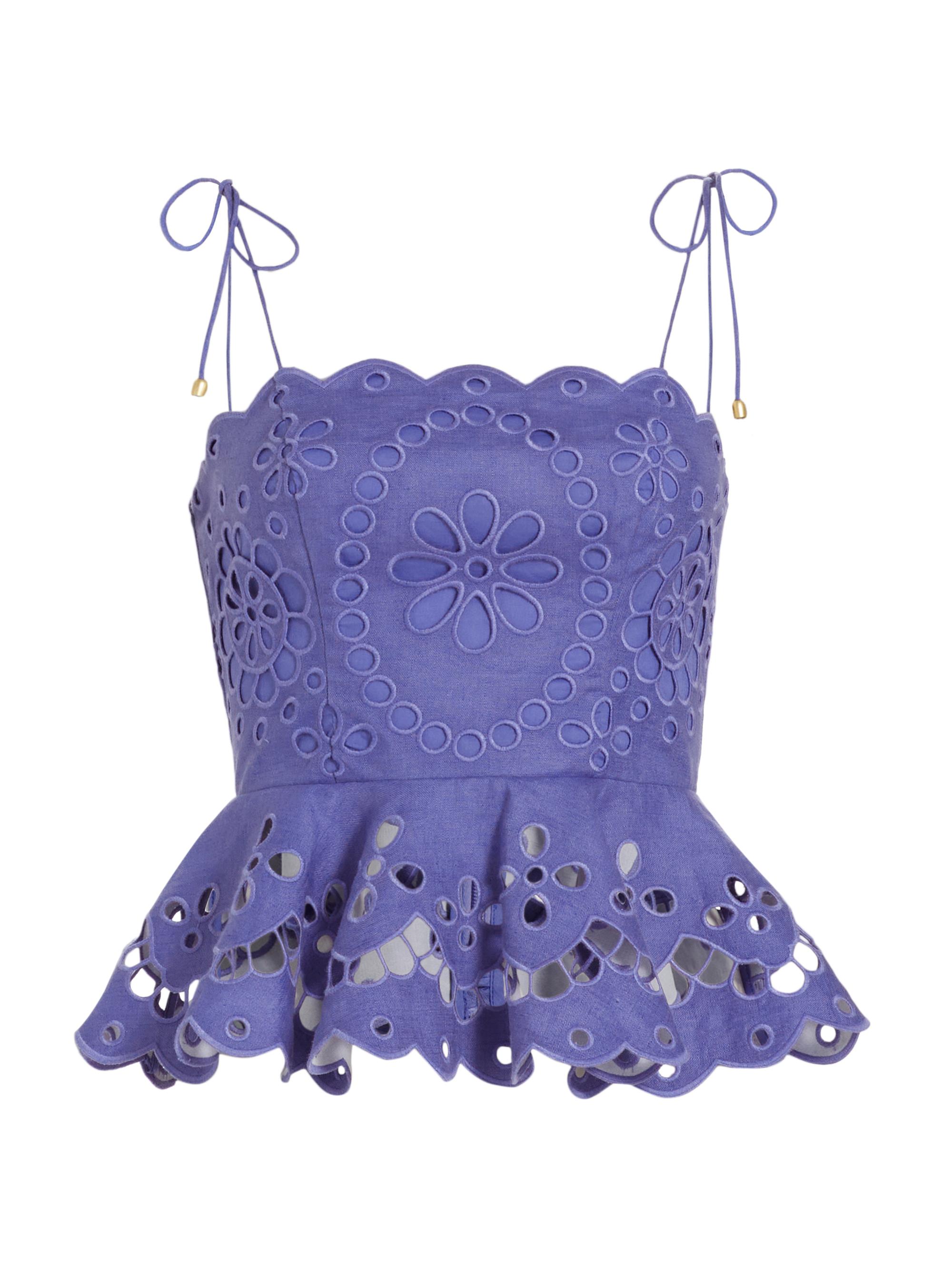 Zimmermann Women's Pop Embroidered Scallop Top - Blue