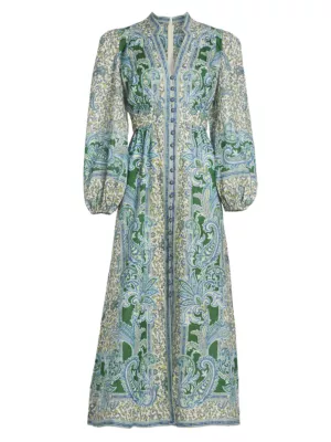 Shop Zimmermann Ottie Plunge Paisley Linen Midi-Dress | Saks Fifth Avenue