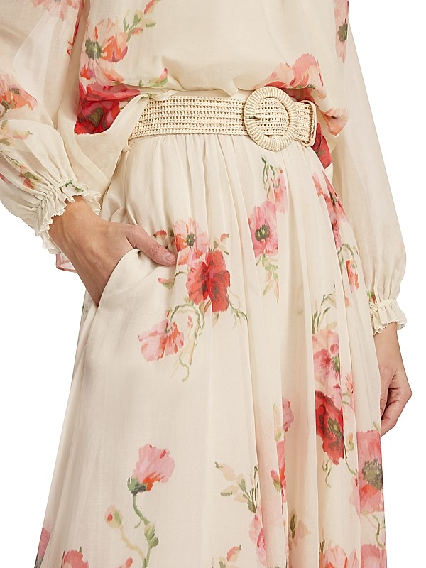 Shop Zimmermann Lightburst Floral Cotton-Silk Maxi Skirt Shop Zimmermann Lightburst Floral Cotton-Silk Maxi Skirt
