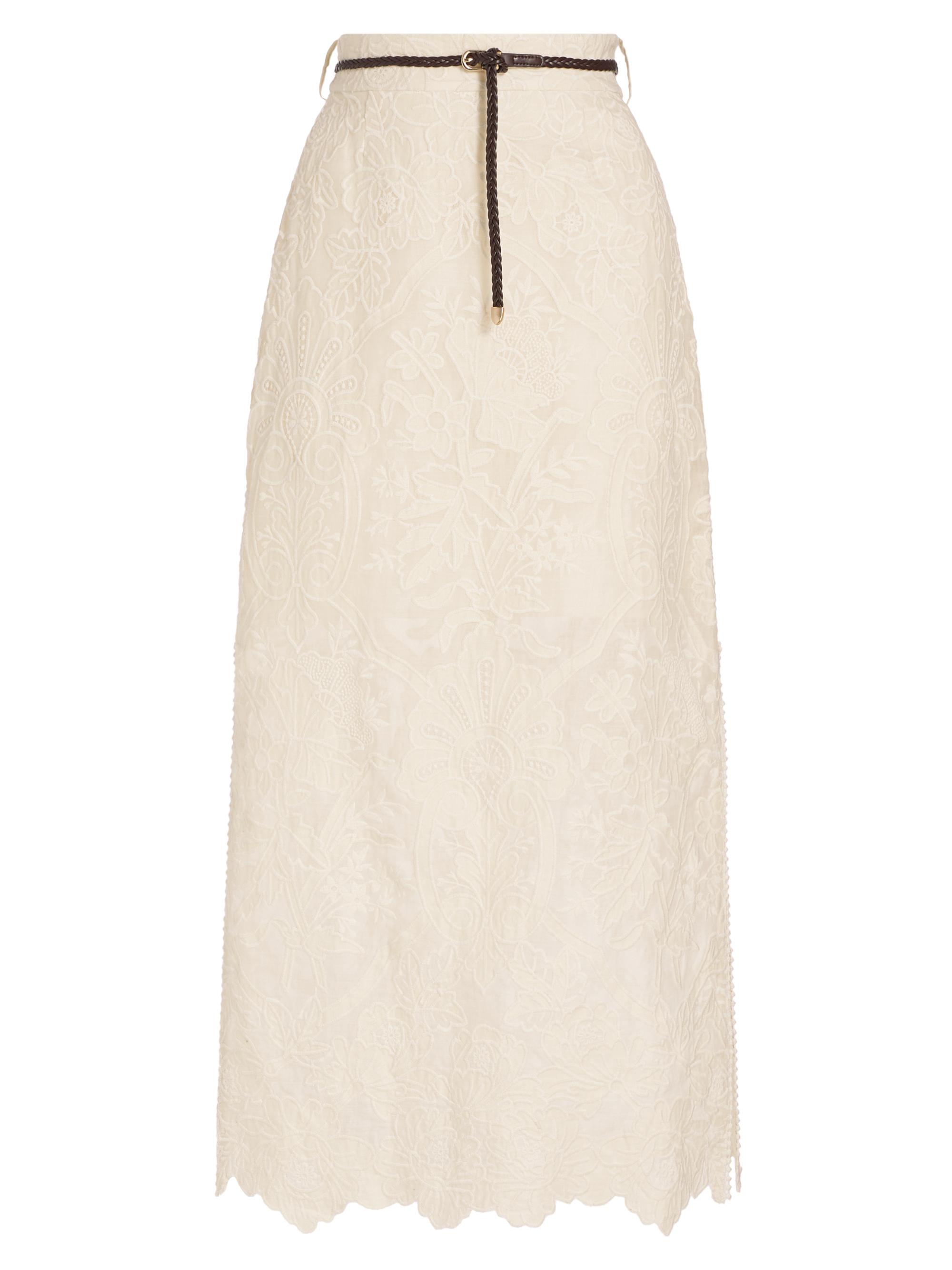Zimmermann Women's Ottie Embroidered Midi-Skirt - Cream