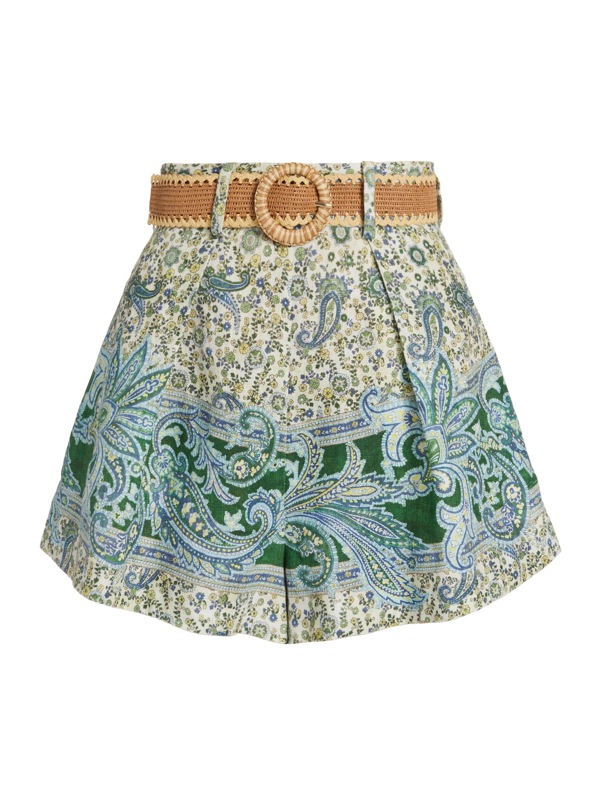 Zimmermann Women's Ottie Tuck Linen Shorts - Green Paisley