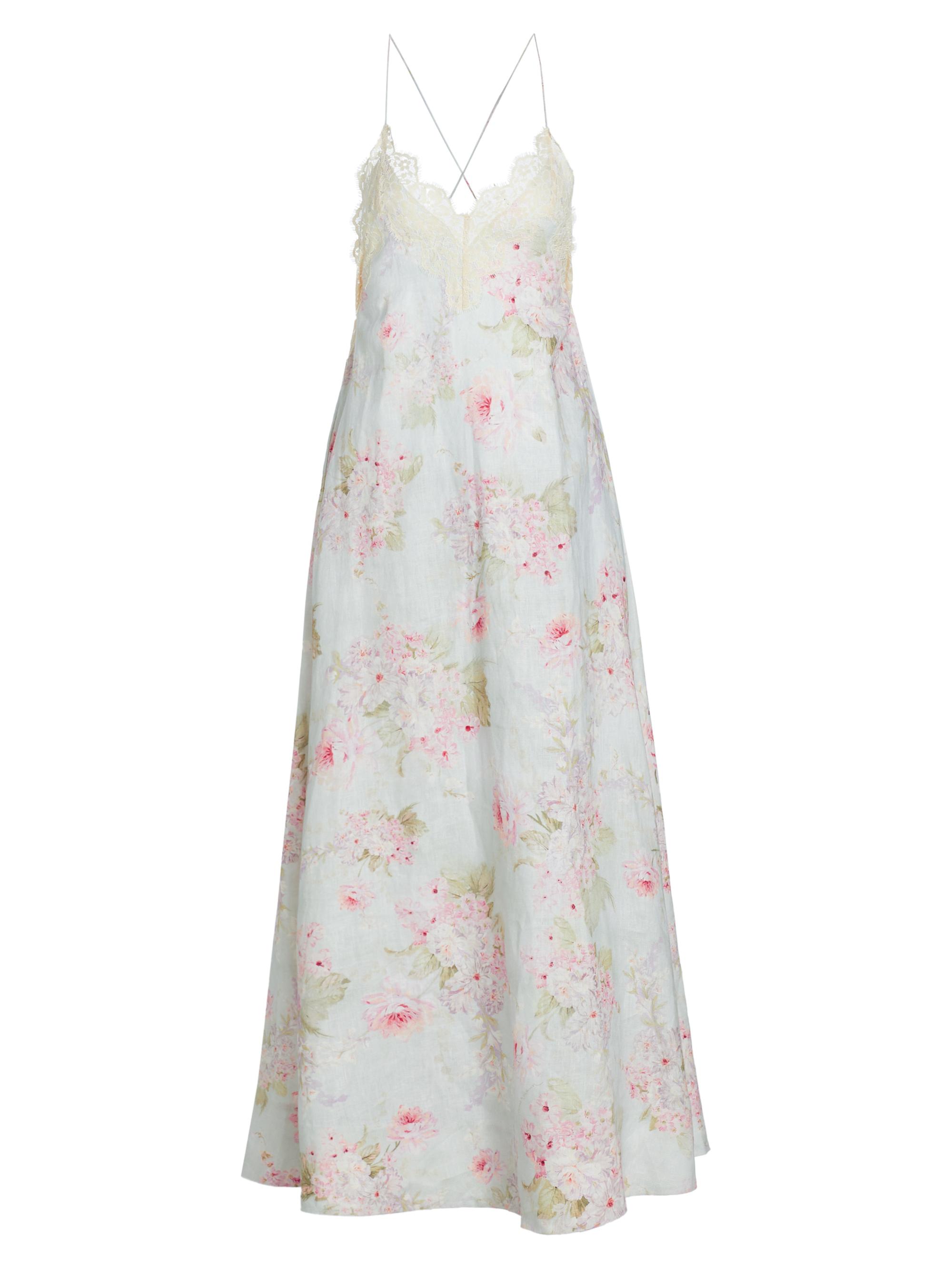 ZIMMERMANN フローラルシルクシフォンマキシワンピース 0 ドレス 花柄 Zimmermann Halliday Floral Linen A-Line Maxi Dress | Saks Fifth Avenue