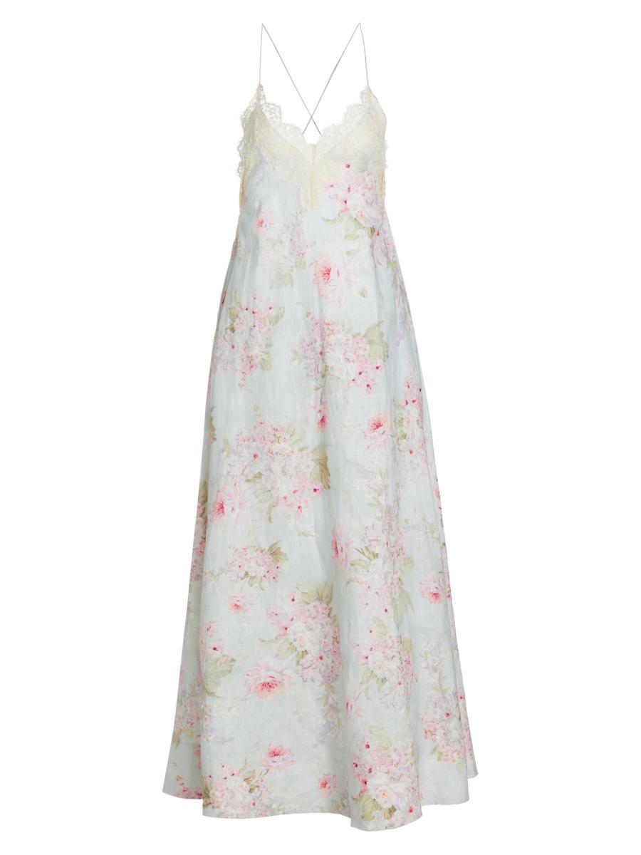 Zimmermann Halliday Floral Linen A-Line Maxi Dress | Saks
